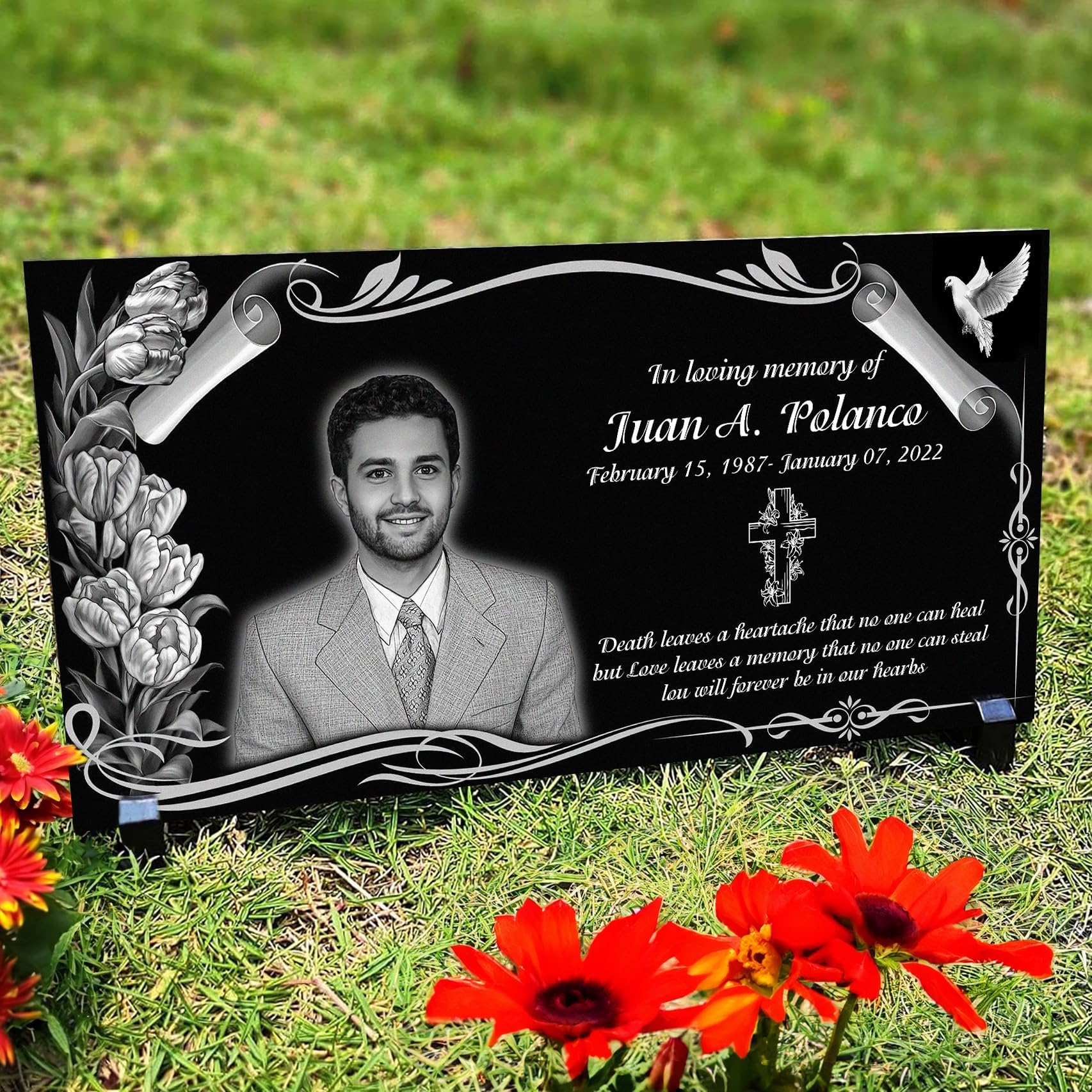 16‘’x8‘’Personalized Memorial Stones,Grave Markers, Outdoors Grave Plaques, Cemetery Memorial Stones, headstones for Humans,tombstones for Graves