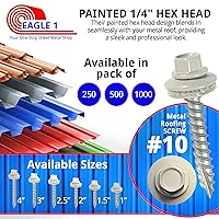 Vista 2 de EAGLE 1 Tornillos para Techos de Metal #10 - Tornillos Autorroscantes con Cabeza Hexagonal Pintada y Arandela de Goma EDPM para Metal a Madera