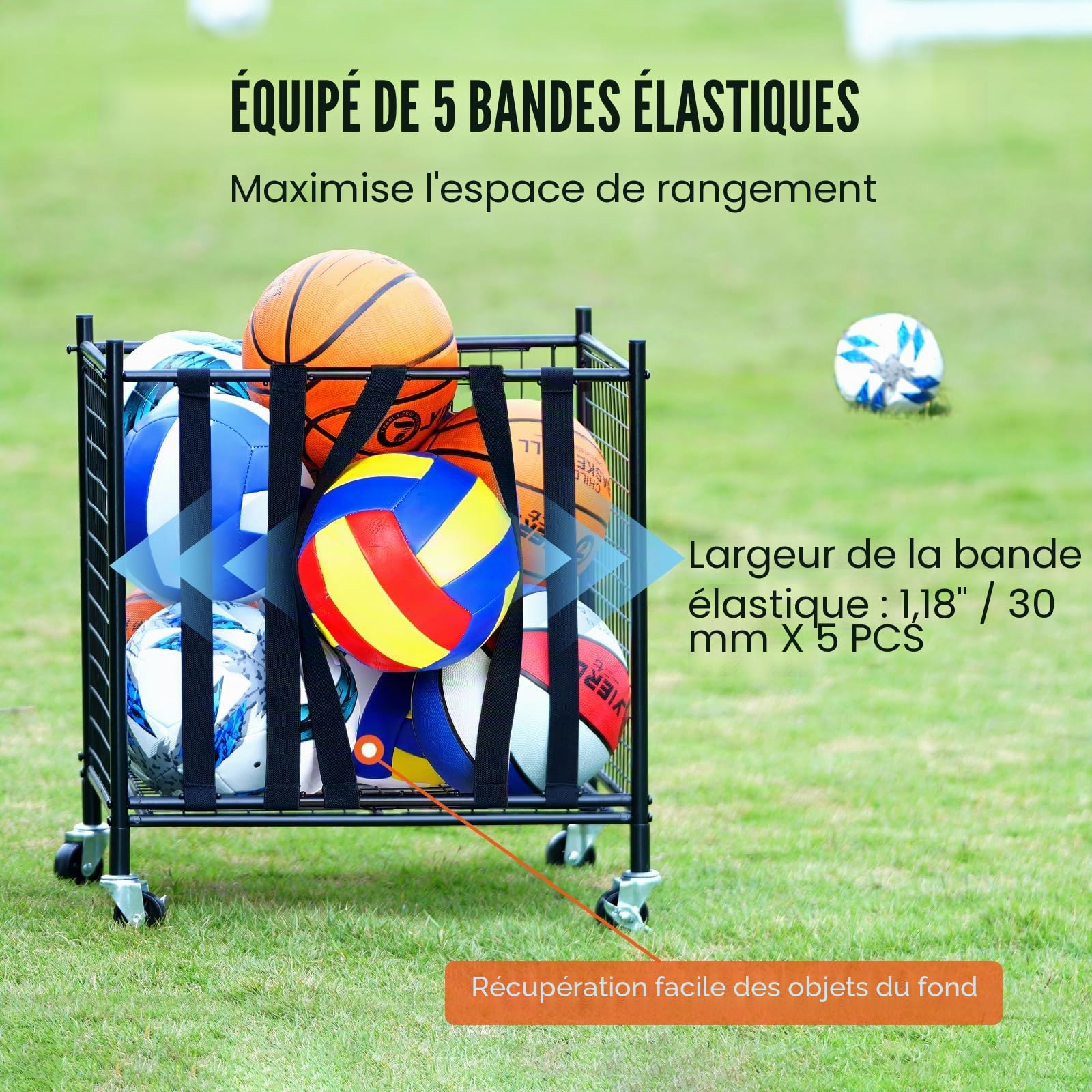 VEVOR Chariot de Rangement à Roulettes pour Ballons de Sport, Cage de Basket-Ball Verrouillable