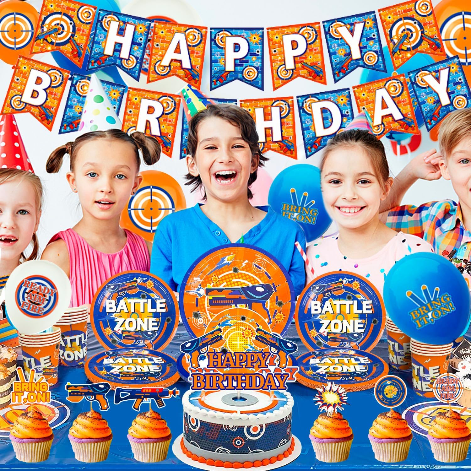 Dart War Birthday Decorations Tableware for 16 Guests, Dart War Party Supplies Plates Cups Napkins Tablecloth Dart War Balloons Banner Cake Topper etc