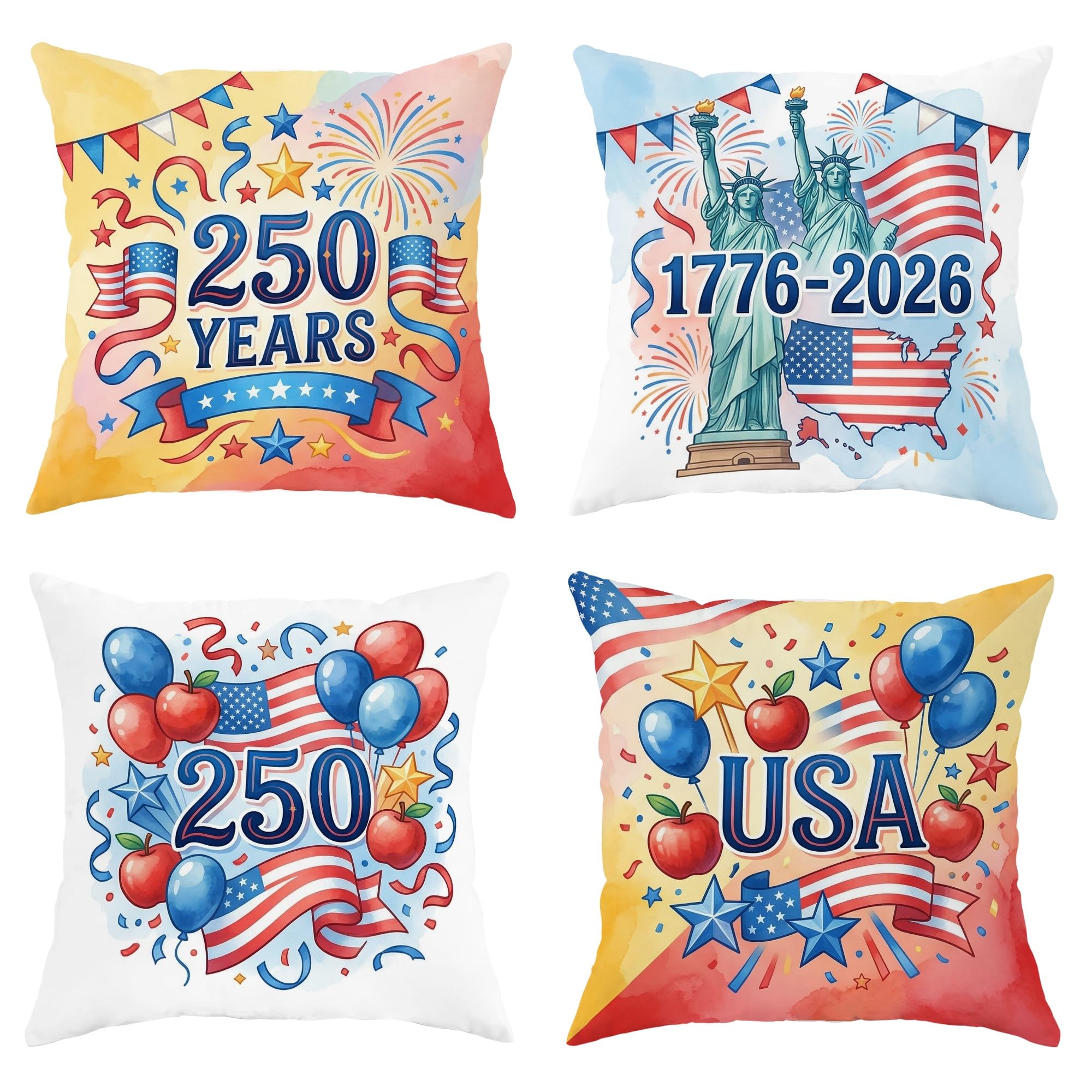 Housses de coussin en velours doux : lot de 4 pièces patriotiques haut de gamme