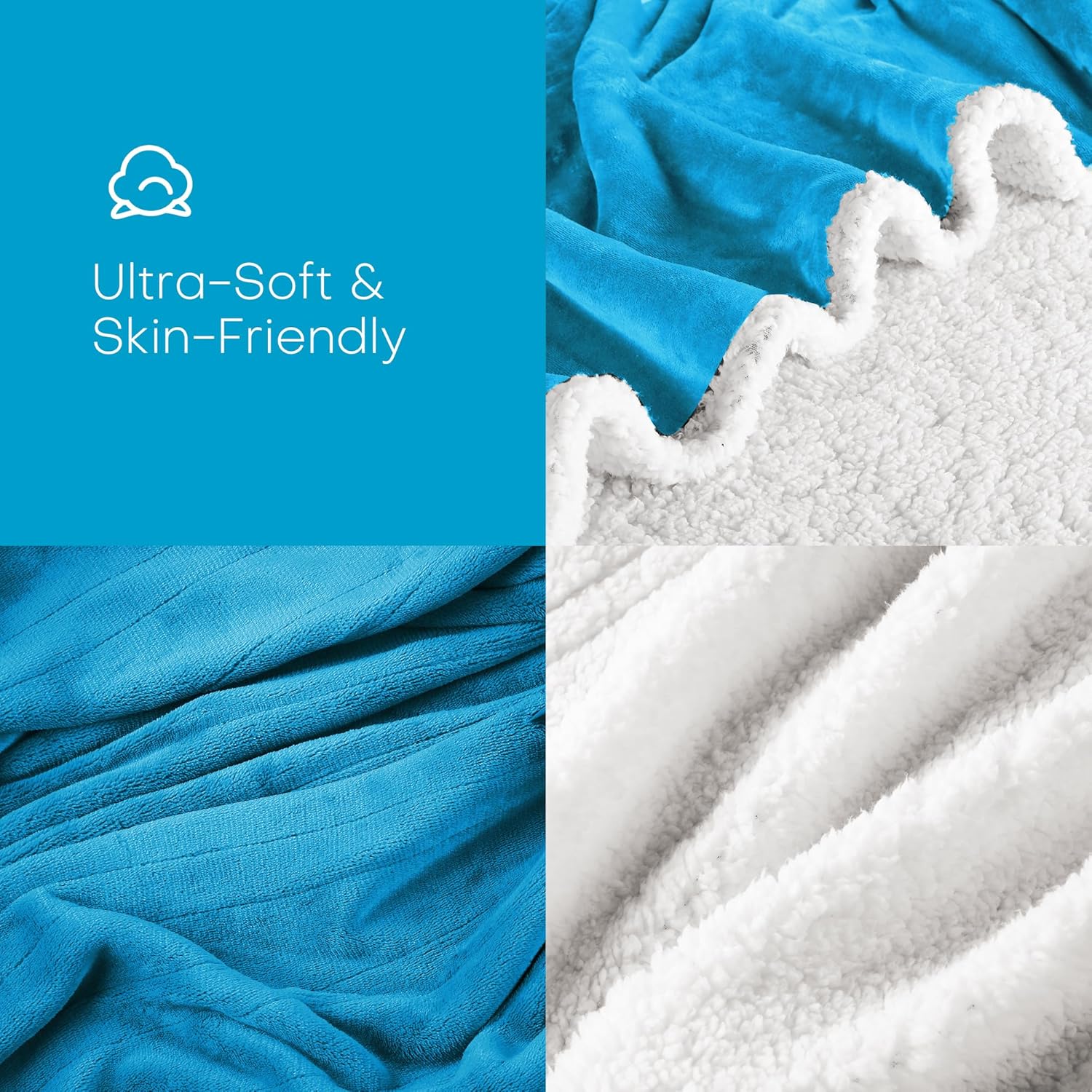 Electric Heated Blanket Full Size 72"x84" - Microplush & Sherpa Fabric Dual-Sided, 6 Heat Settings & 1-10 Hours Auto Off, Soft Warming Throw for Home or Office, Machine Washable, Ocean Breeze Blue C-bright Blue 72x84inches-Full