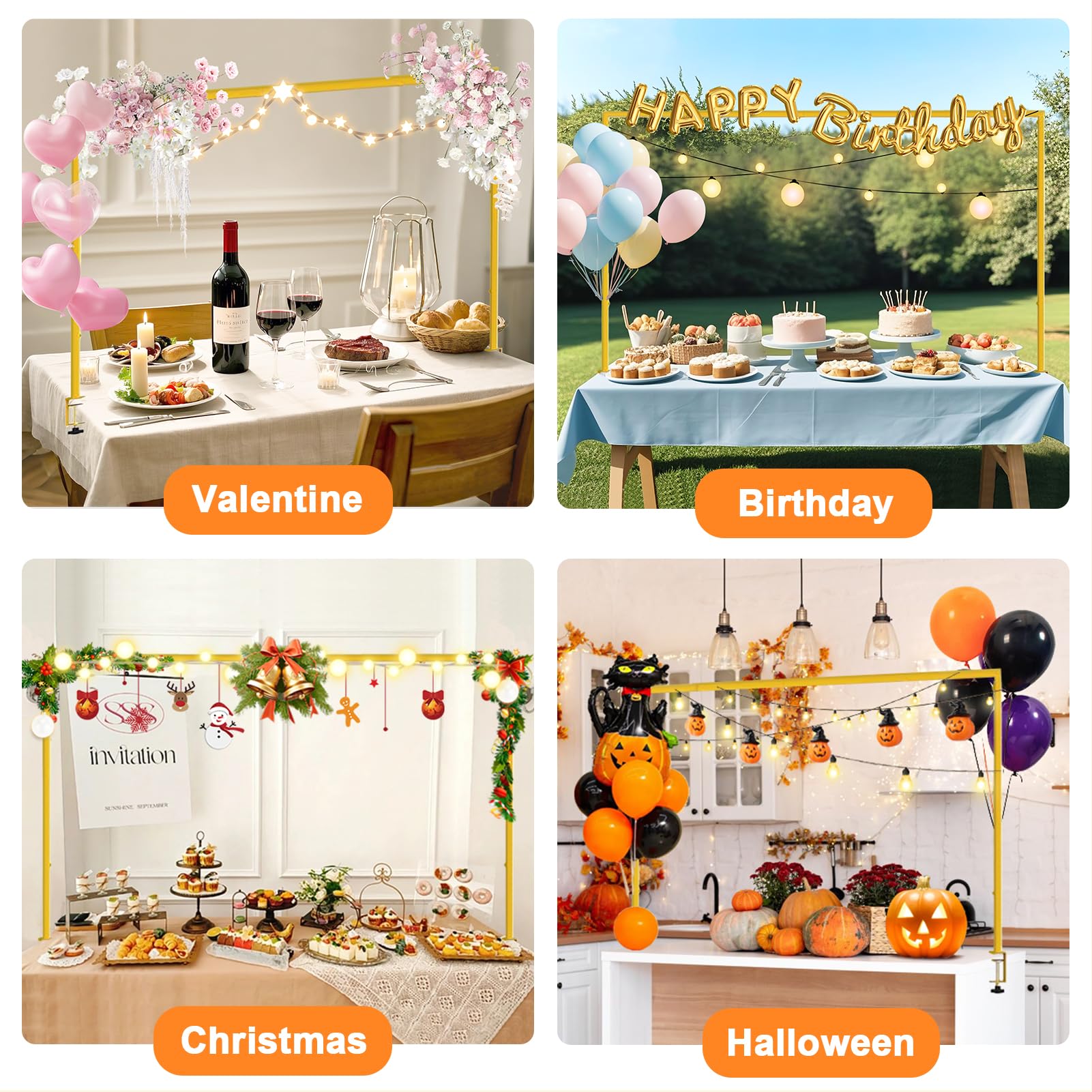 Support de table avec pinces, hauteur 33 à 107 cm et longueur réglable 71 à 249 cm, support d'arche de table en métal, cadre d'arche de ballons pour décorations de mariage Support de table avec pinces, hauteur 33 à 107 cm et longueur réglable 71 à 249 cm, support d'arche de table en métal, cadre d'arche de ballons pour décorations de mariage