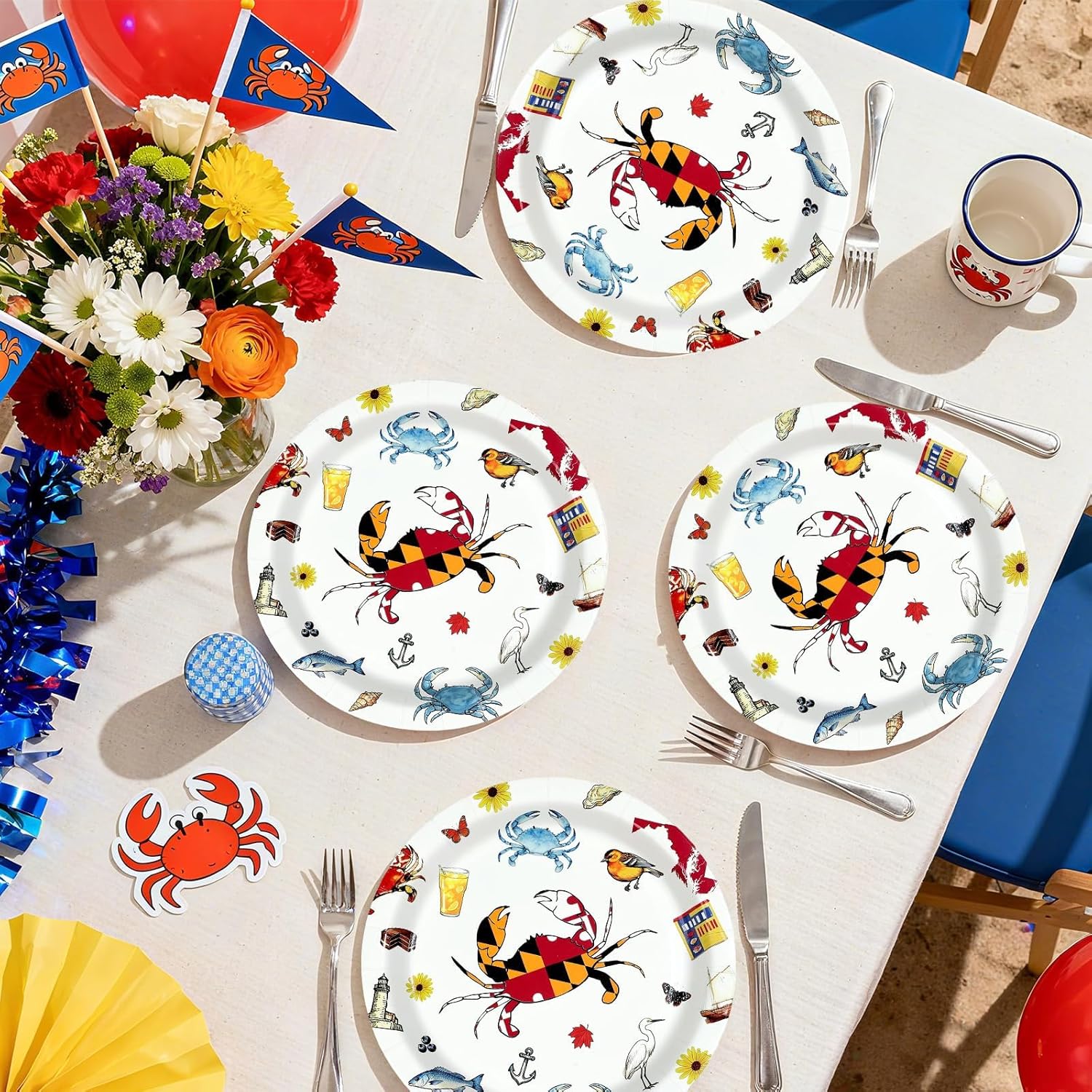 50 Pcs Maryland Crab decor 9" Maryland Flag Plates Disposable Crab Theme Party Supplies for Maryland Lovers Vacation Tourism Seafood Baby Shower Picnic Luncheon Dinner Party Supplies