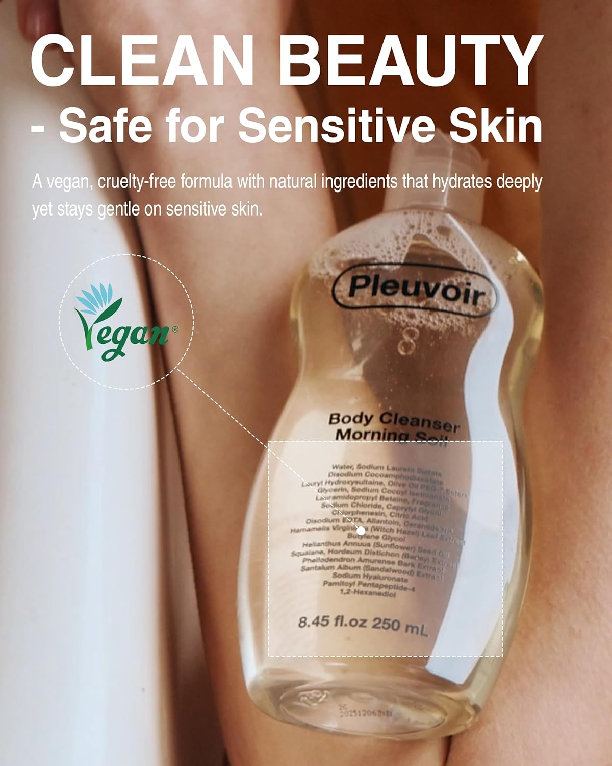 Pleuvoir Luxury Perfume Body Wash Floral Musk - French MANE Fragrance (Tuberose, Iris & Musk) -Rich Moisturizing Foam with 8 Types Hyaluronic Acid, Ceramides, Shower Gel for Dry Skin 8.45 fl.oz