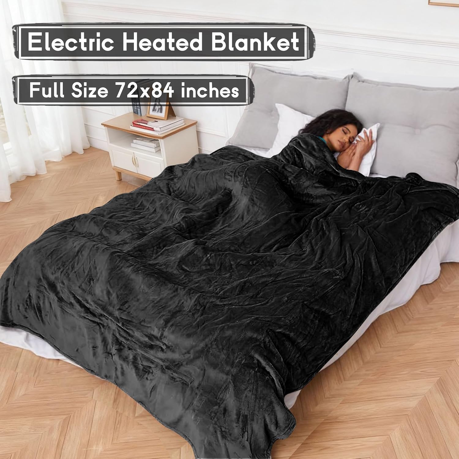 minervada heated electric blanket full size 72''x84'',soft flannel heating blanket with 10 hour auto off - 4 heat settings - machine washable - dark gray 102 - dark grey 72''x84''(full)