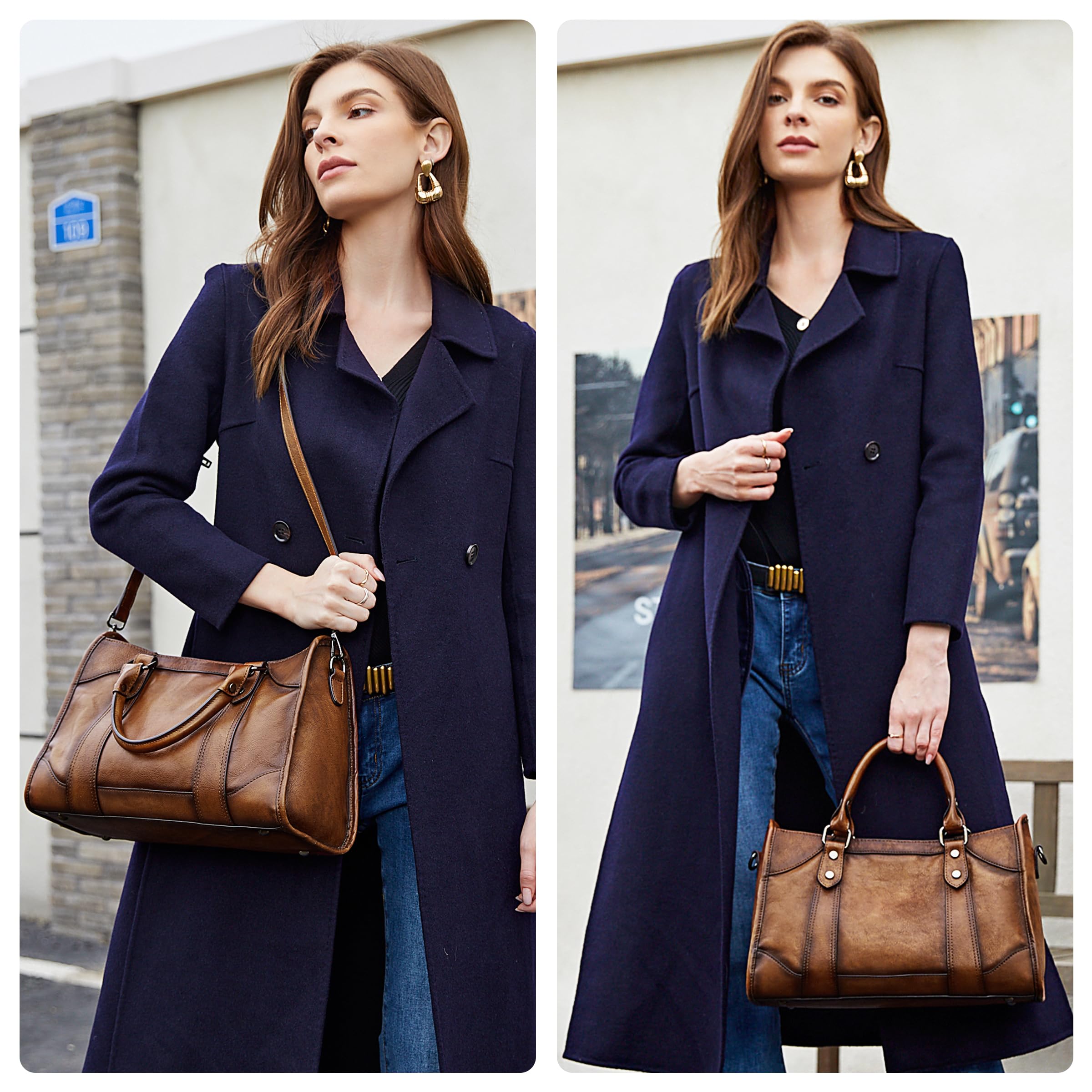 Iswee Genuine Leather Satchel Tote Bag Top Handle Handbag Satchel Purses Top Handle Handbag Designer