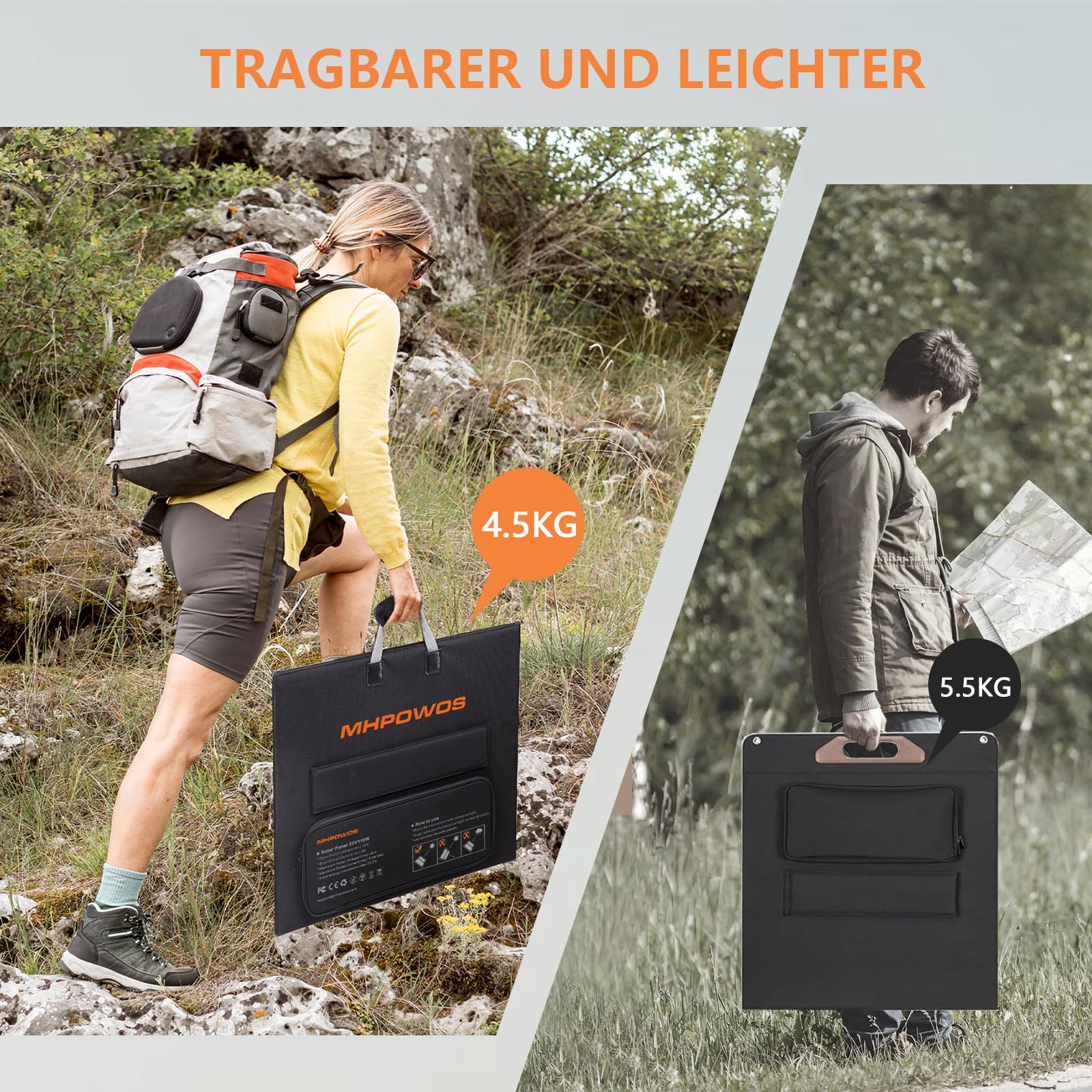Tragbares Solarpanel 110W IP67 Wasserdicht Faltbares Solarpanel Kit 20V Ausgang 23.5% Wirkungsgrad für Outdoor Camping