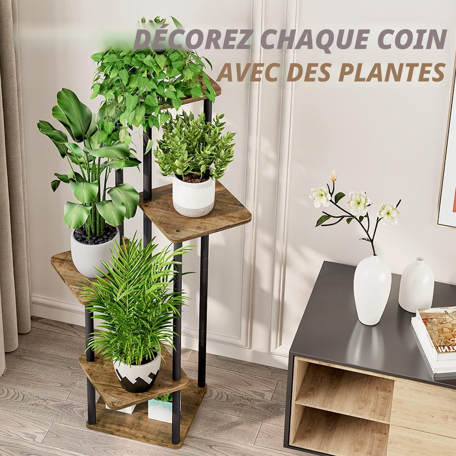 Étagère d'intérieur pour plantes, pour terrasse, jardin, salon, balcon, chambre à coucher, 5 niveaux, noir