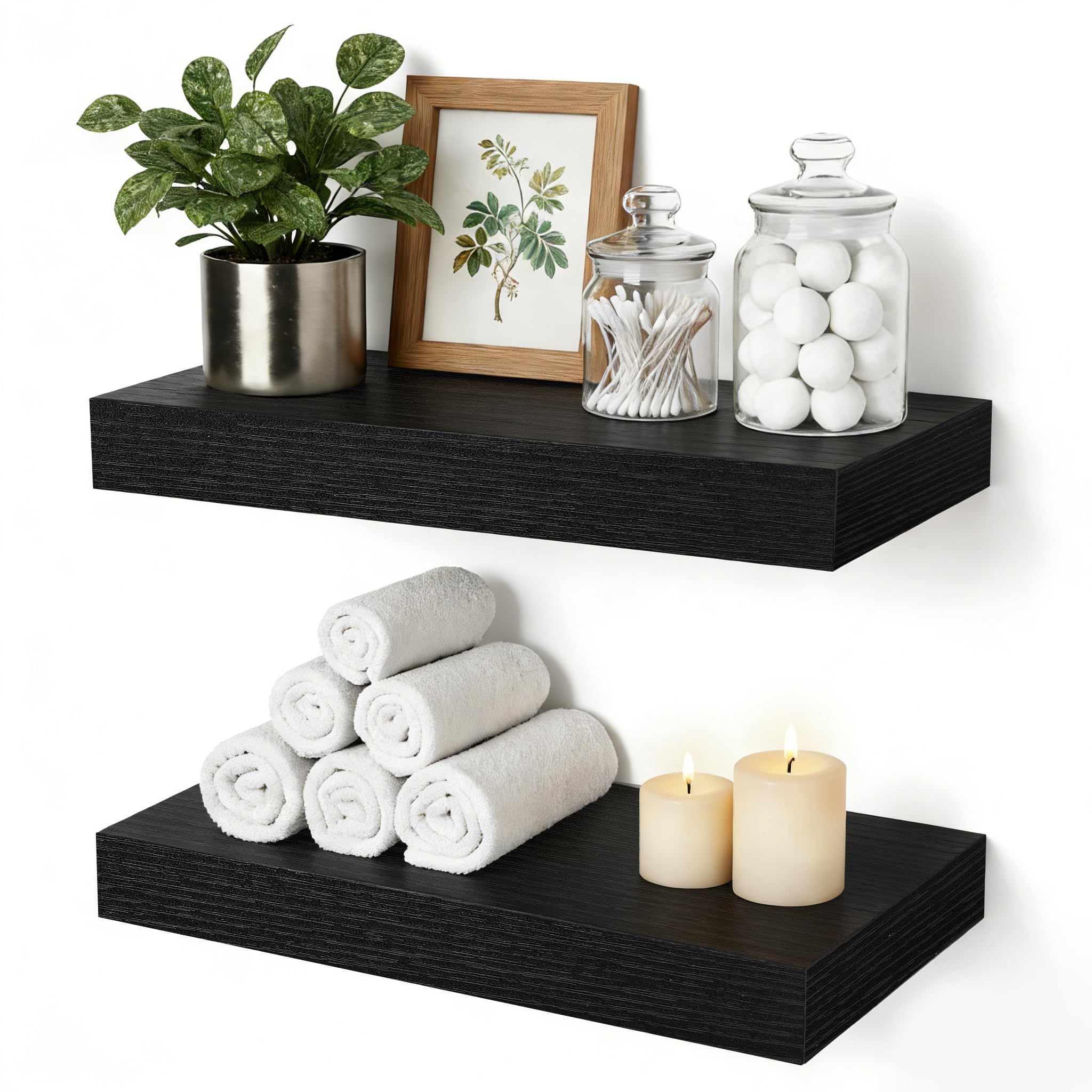 Photo 1 of *Photo for reference**Mifurn Floating Shelves Bathroom for Wall, Bathroom Shelves Over Toilet, Wall Shelves & Book Shelf, Hanging Shelf, Modern Wooden Wall-Mounted Small Floating Shelves, 12x7x1.5 in (Black, Set of 2)