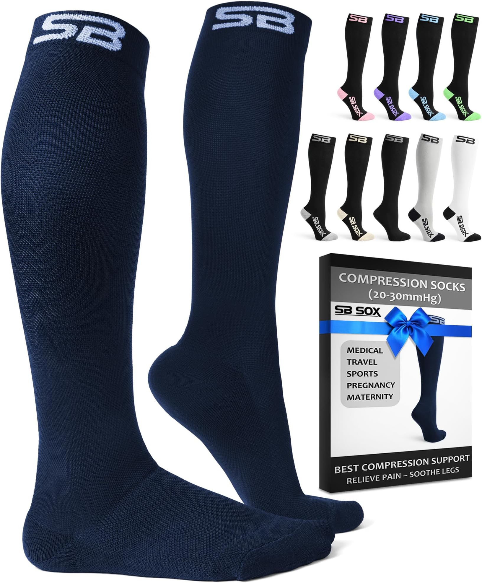 SB SOX Compression Socks for Men & Women (20-30mmHg) – Best Compression Socks for Flying, Medical, Sports, Wide Calf Fit, and Daily Wear