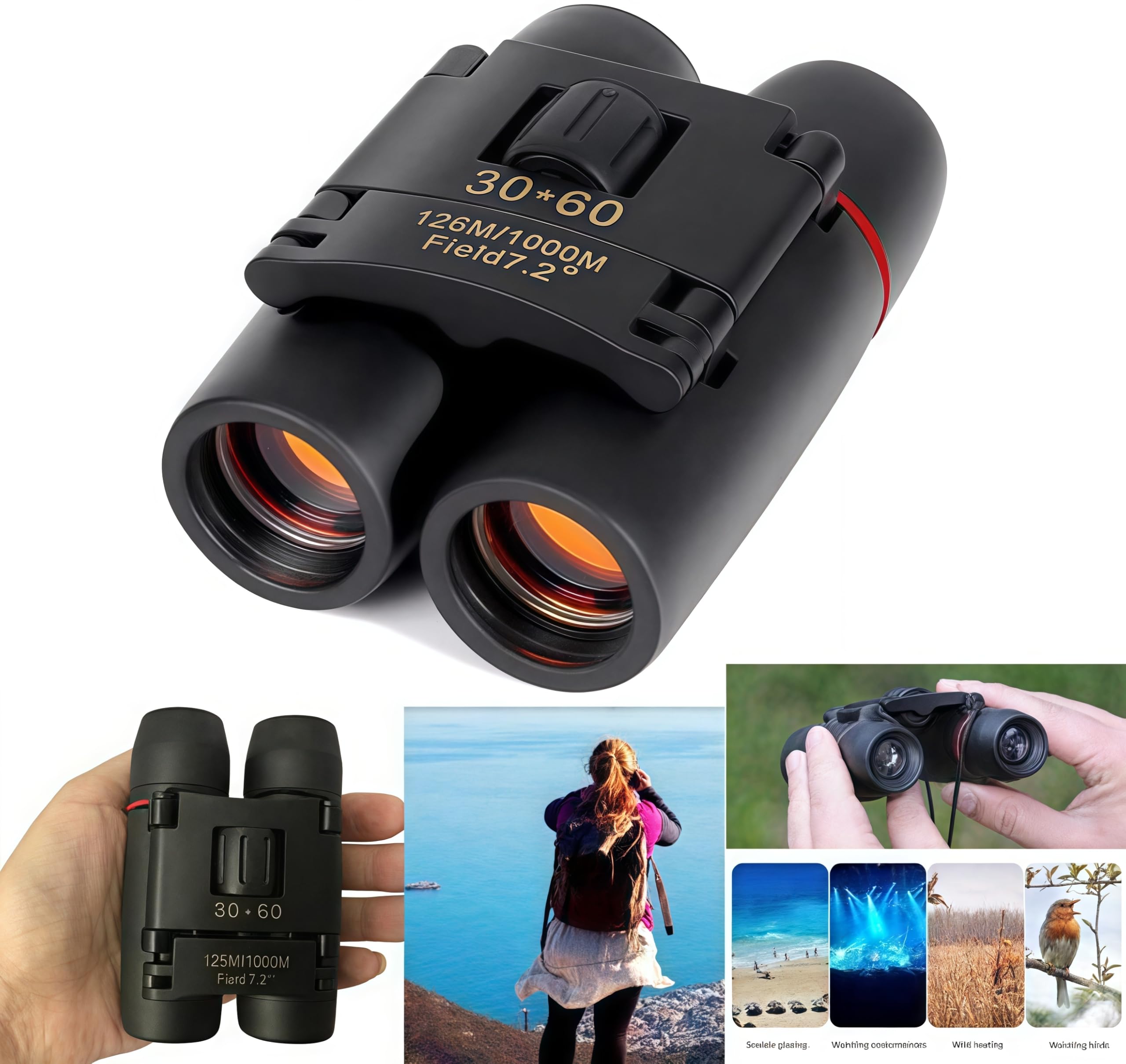 Binoculares compactos de 30 x 60 para adultos y niños, pequeños prismáticos de bolsillo de viaje para conciertos, ópera, deportes, al aire libre, senderismo 3