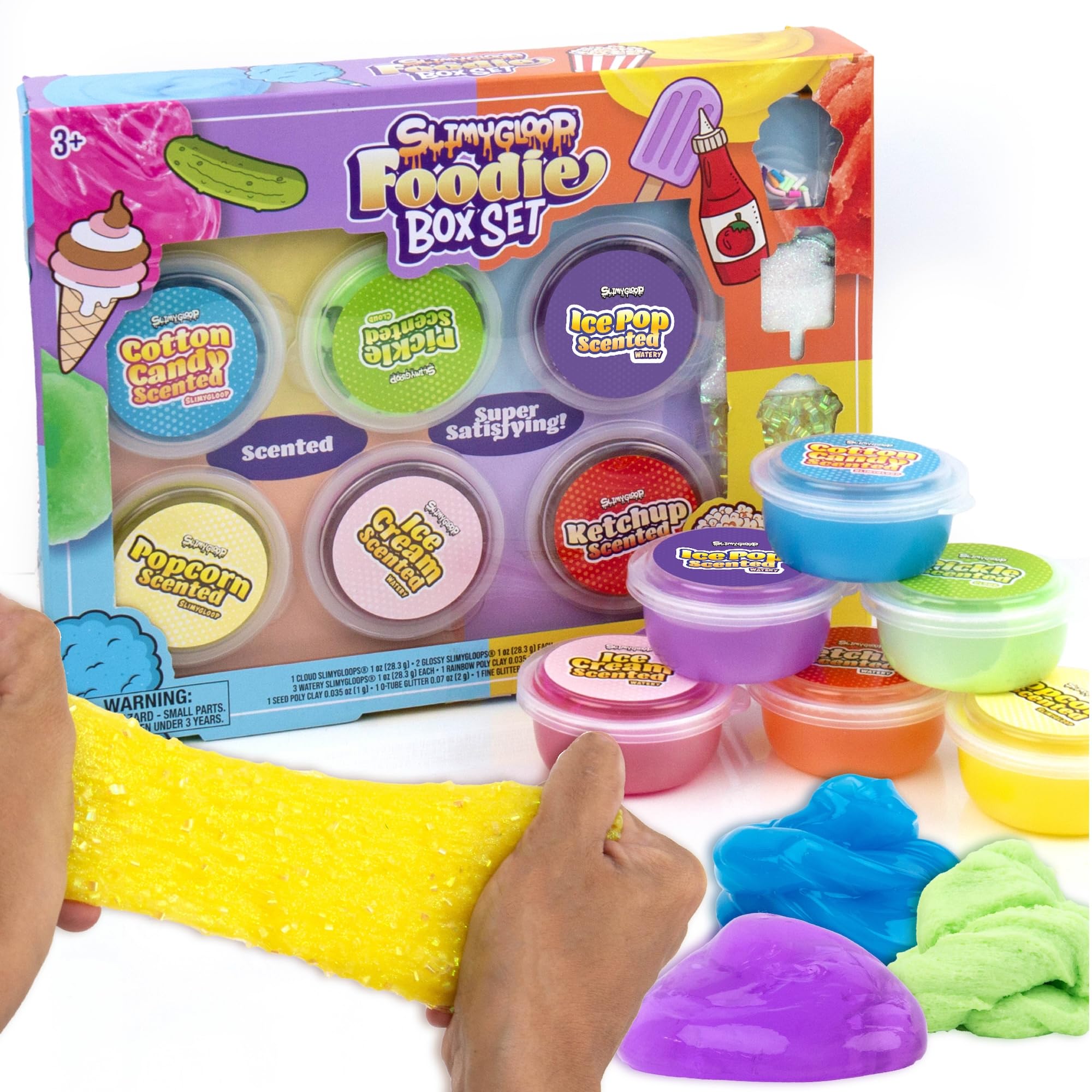 SLIMYGLOOP Foodie Box Set, 6-Pack Scented Slimes, Fluffy Slime Cloud, Glitter Slime, Water Slime, Fun Slime Add Ins, Slime for Kids, Kids Party Favors Goodie Bags, Slime Bulk, Kids Slime, Food Slime