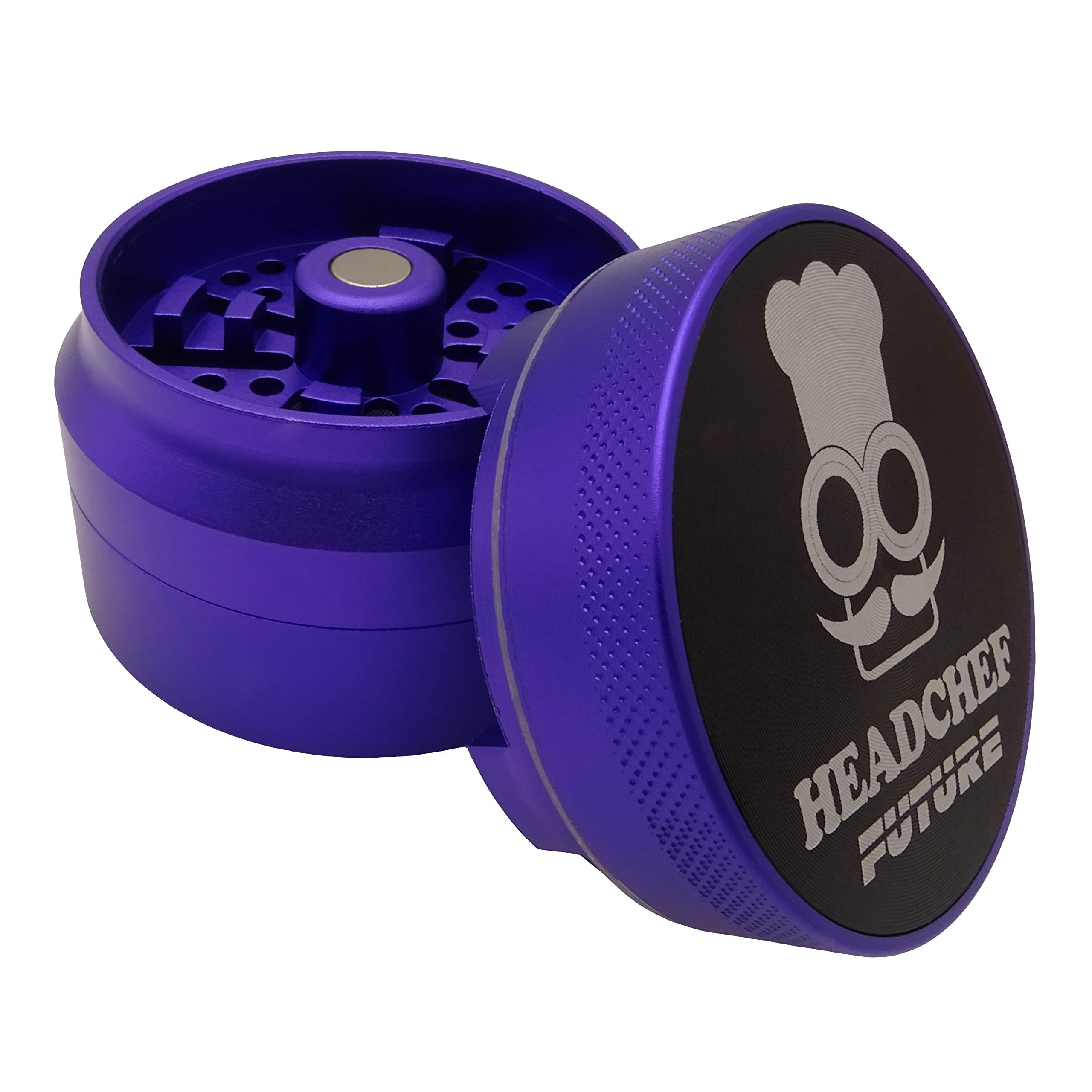 Headchef Future 4 Piece Grinder with Sandblasted Finish, Metal Herb Grinder, 62mm (Purple)