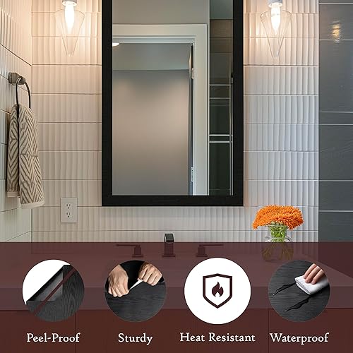 Miniatura 4 de Very Berry Sticker Papel tapiz autoadhesivo de madera negra (15.7 x 196.9 pulgadas, textura de madera 3D) impermeable y fácil de limpiar para