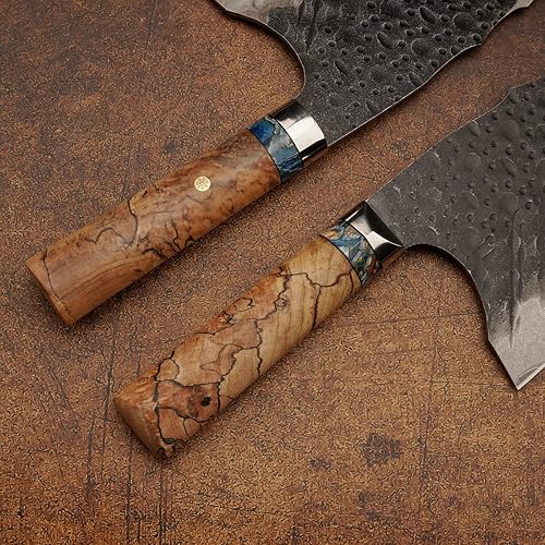 Miniatura 6 de Cuchillo chino VG10 Damasco de acero para cocina, 8.5 pulgadas profesional hecho a mano con mango de madera estabilizado Burl para carne y verduras