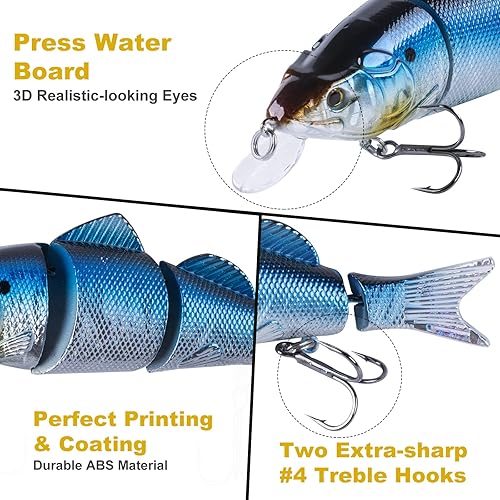 Miniatura 4 de Goture Señuelos de pesca de lubina, cebos de natación multiarticulados para pesca de lubina, cebo de natación de hundimiento lento, señuelos de