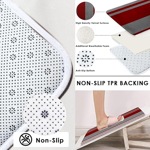 Miniatura 3 de Tayney Juego de 4 cortinas de ducha a rayas rojas y burdeos con tapa de inodoro y alfombras antideslizantes, 4 cortinas de ducha modernas con líneas