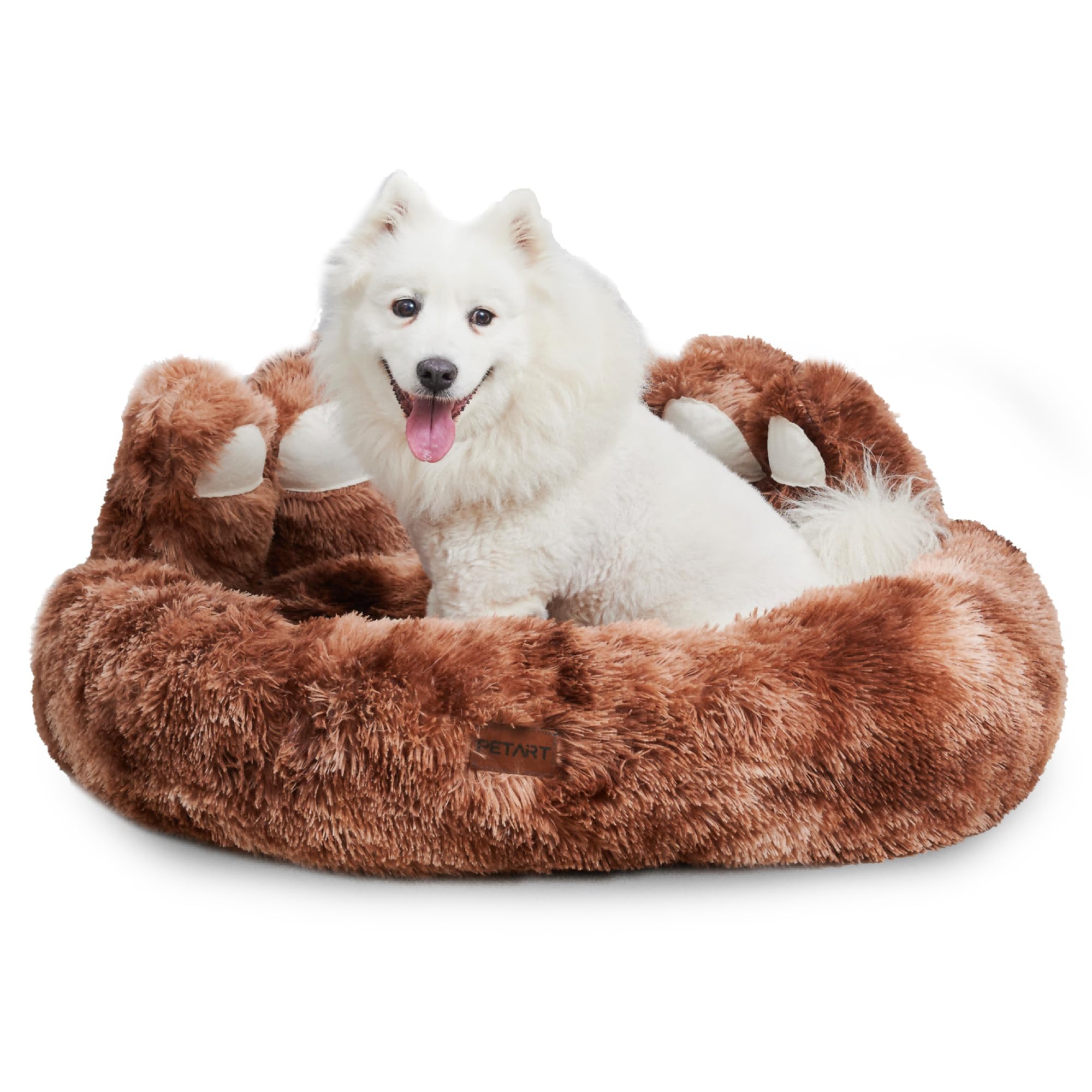 Bonita cama esponjosa para perros, cama redonda de felpa con forma de pata de oso para gatos y perros pequeños y medianos, cómodo cojín para dormir para cachorros, ideal para uso en interiores