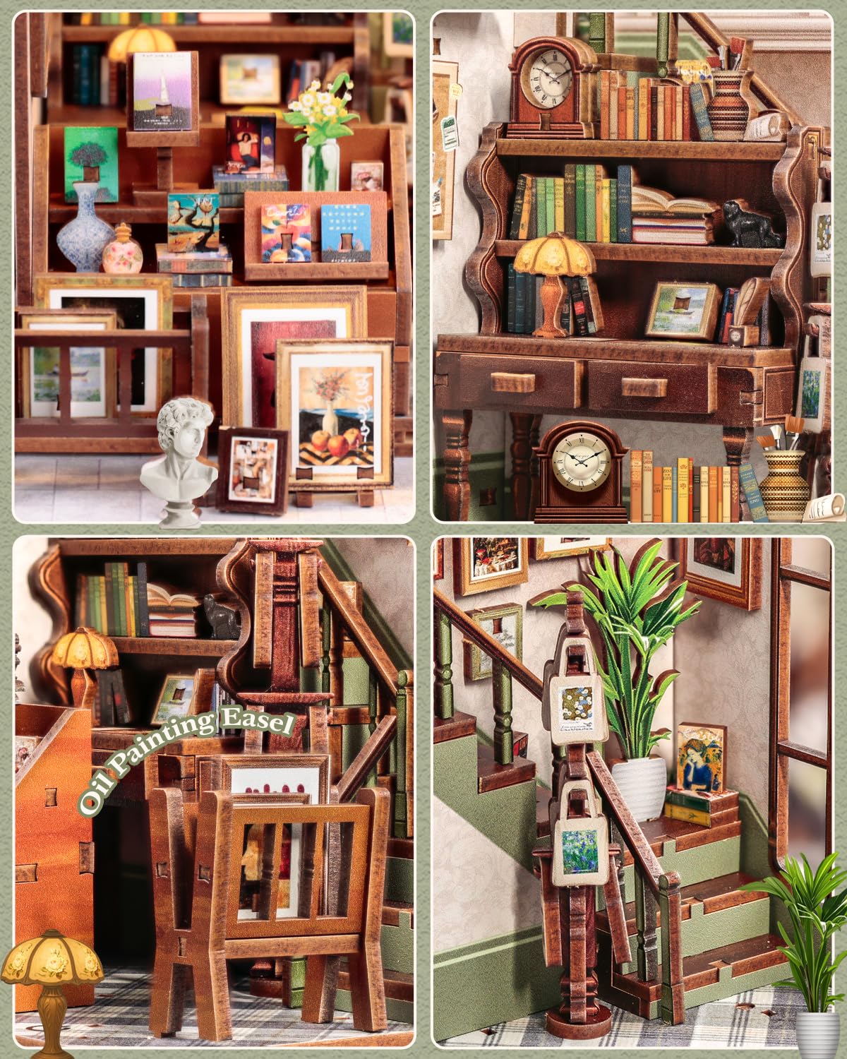 CUTEBEE Book Nook -Casa De MuñEcas Construye A Sí Mismo, Una Casa En Miniatura Retro Y ArtíStica, Bookend De Puzzle De Madera 3D, DecoracióN Creativa De EstanteríA, Regalos（Gellery Bookstore）