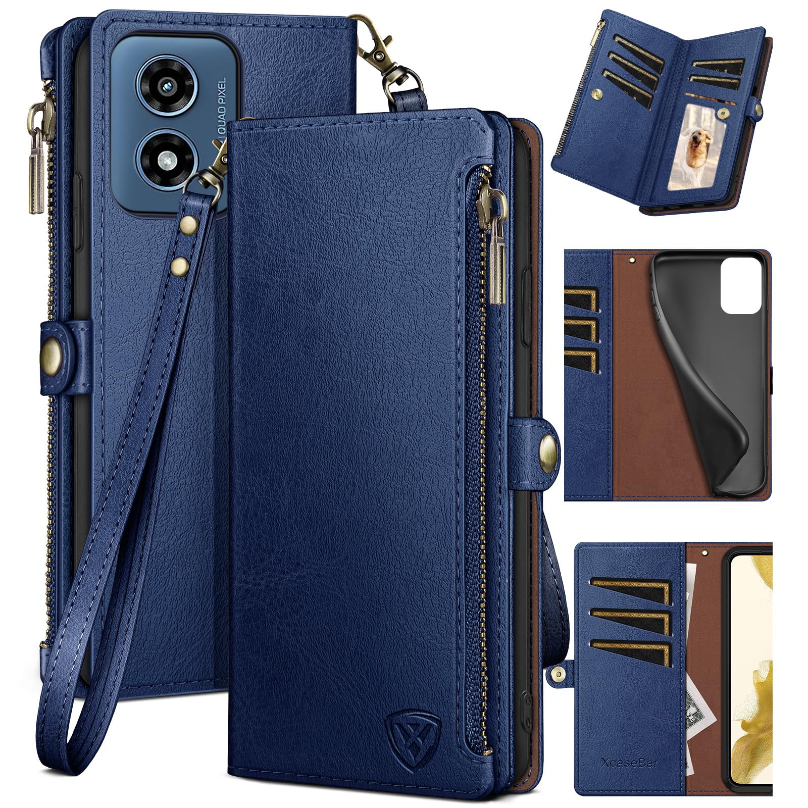 XcaseBar for Moto G 5G 2024/G Play 2024 Wallet case with Zipper Credit Card Holder【RFID Blocking】,Flip Folio Book PU Leather Phone Shockproof Cover