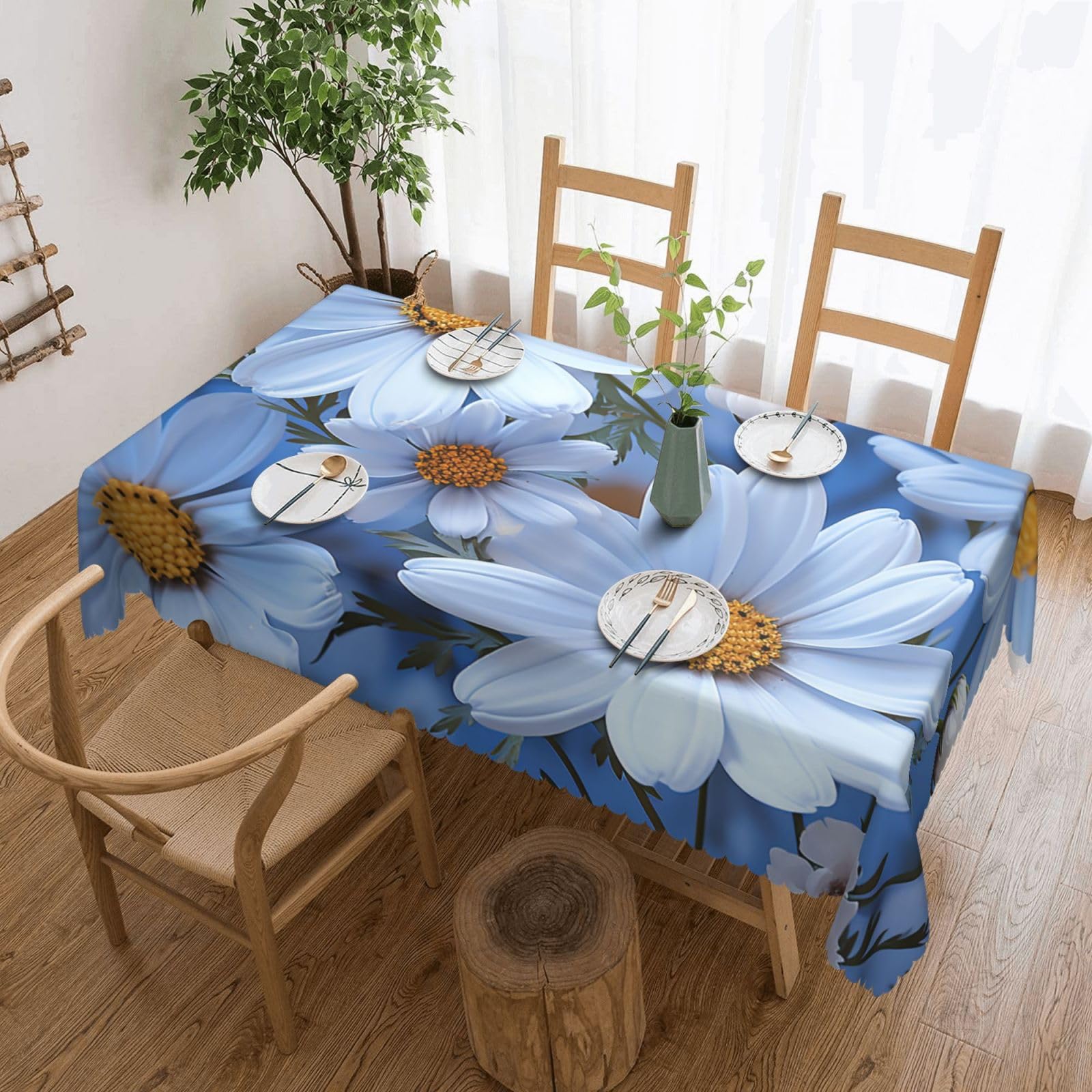 Fodpand Black Daisy Blue Tablecloths For Rectangle Tables 72 X 54 Inches - Reusable And Washable Table Clothes Decorative Table Cover For Dining Tables, Buffet Parties, Wrinkle Resistant