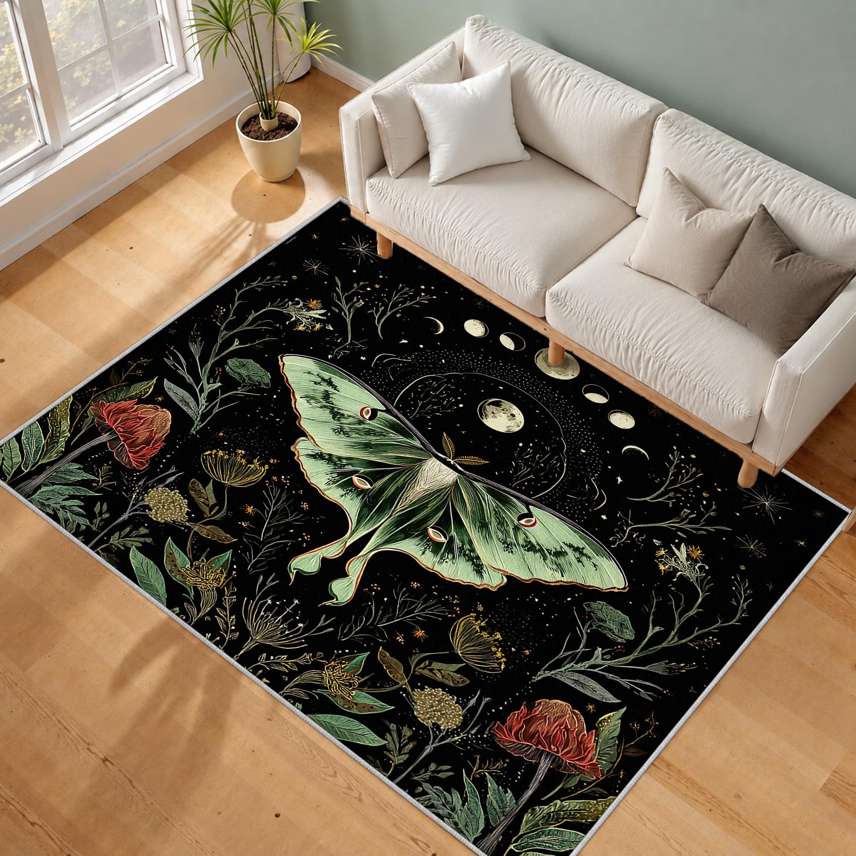 Générique Tapis Salon Papillon Vert 160x230 Grand Tapis Botanique Bohème