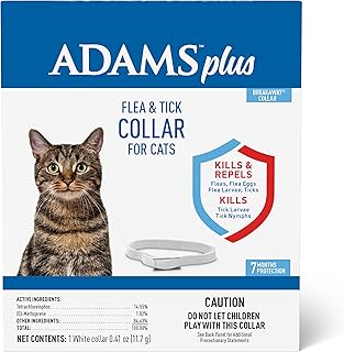Adams Plus Flea & Tick Collar for Cats | Breakaway Collar | 1 White Collar | 7- Month Protection | Kills & Repels Fleas, Flea Eggs, Flea Larvae and Kills Ticks, Tick Nymphs, and Tick Larvae