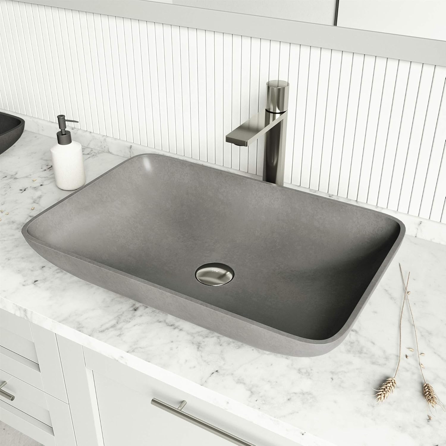 VIGO Concreto Stone™ 22.25 inch L x 14.5625 inch W Over the Counter Freestanding Rectangular Vessel Bathroom Sink in Gray - Sink for Bathroom VG04056