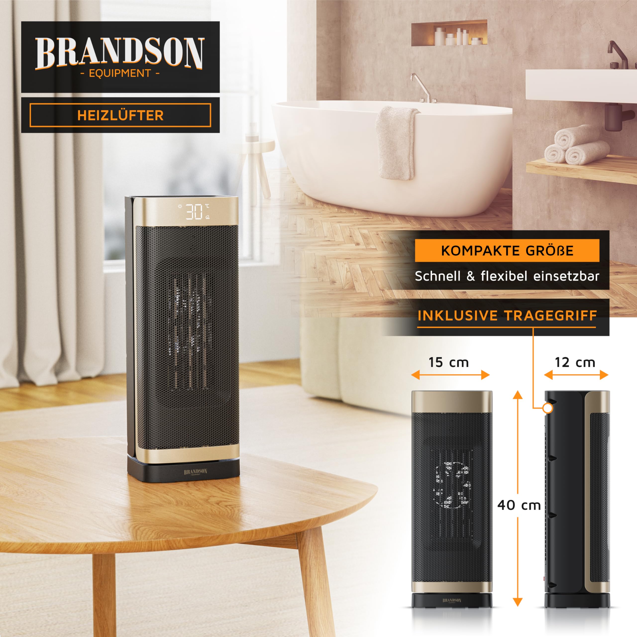 Brandson - Calefactor de bajo consumo silencioso - Oscilación - con mando a distancia - ganador del premio - Modo ECO - 2 niveles - Temporizador - Calentador cerámico - Baño Salón Oficina Habitación