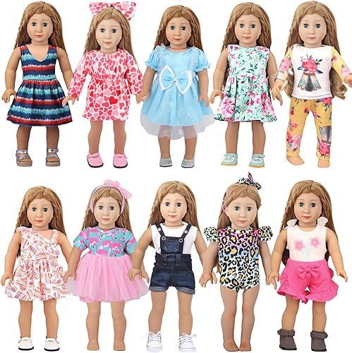 10 juegos de ropa de muñeca americana de 18 pulgadas, incluyendo 10 trajes de vestir para muñecas americanas, muñecas recién nacidas, regalos para disponible en Yaxa Peru