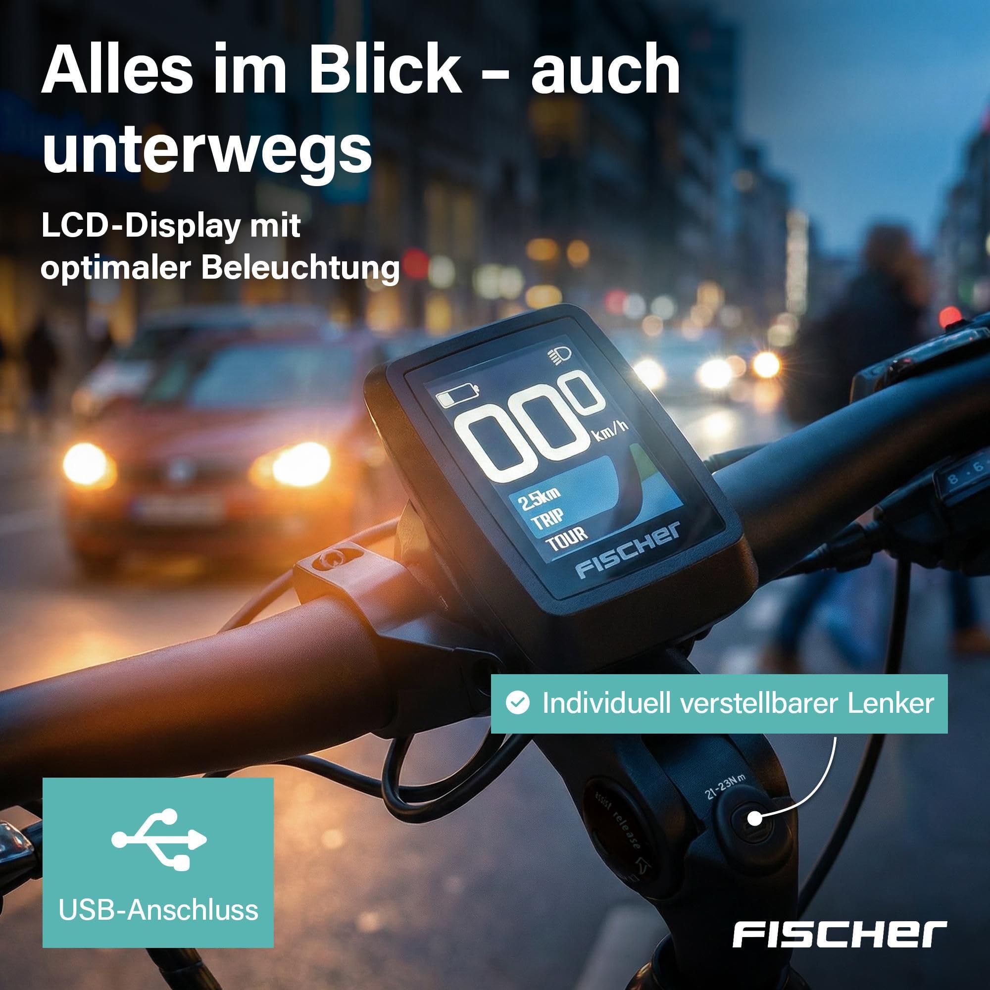 Fischer E-Bike Trekking VIATOR 2.1 Active, Elektrofahrrad für Damen und Herren, RH 45, 459Wh, Heckmotor 50Nm, 48V