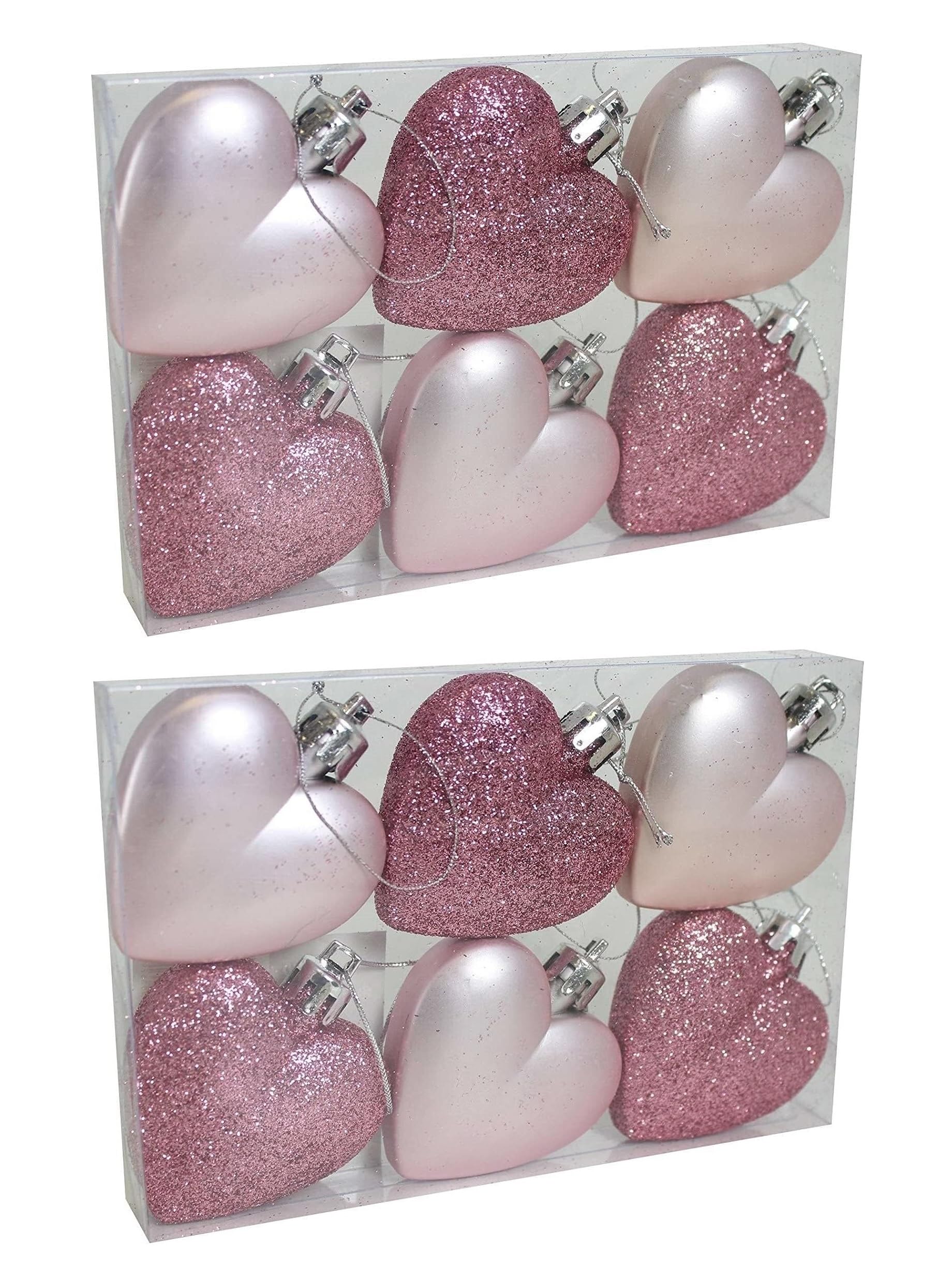 Decsee Pink 12 Blush Dusty Heart Shaped Bauble Hearts Christmas Baby Ornament Hanging Tree Decorations Glitter Matt