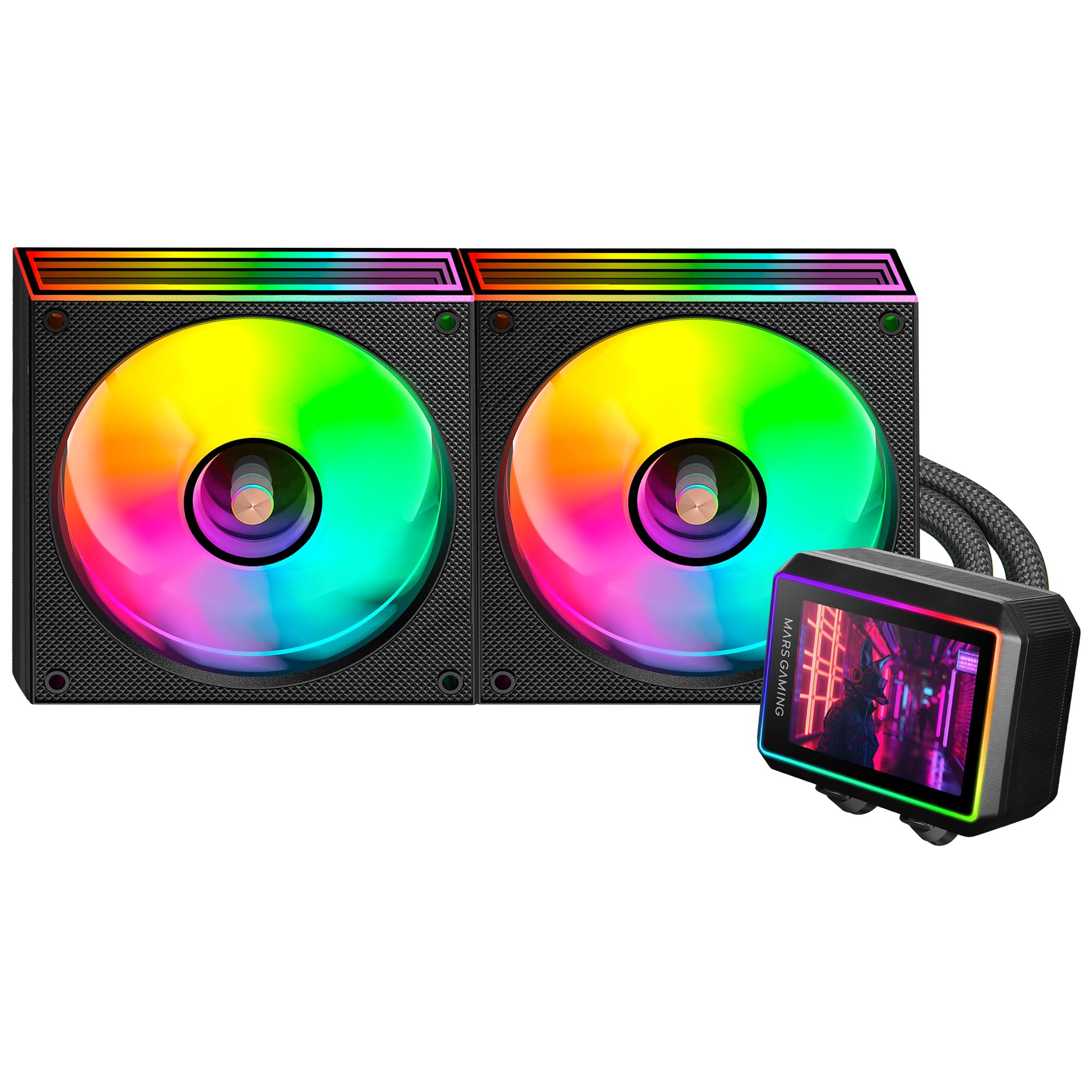 Mars Gaming ML-VISIONII240 Raffreddamento Liquido AIO 500W TDP, Schermo IPS 2,8" 360º, Pompa 4ª Gen Opti-Chamber con Base in Rame e Microcanali, 2x Ventole 120mm ARGB Infinity Mirror, Nero