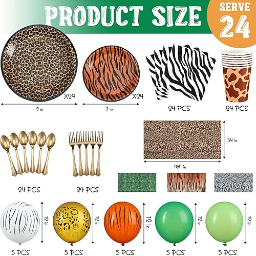Miniatura 2 de Jerify 169 piezas de suministros de fiesta de cumpleaños con estampado de animales del zoológico de safari de la selva, incluyendo platos de papel,