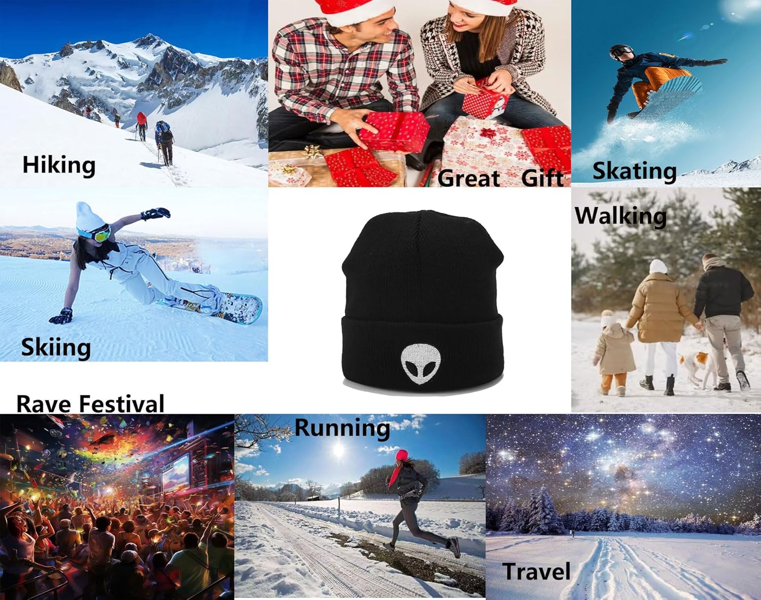 Joylife Alien Embroidered Cuffed Beanie Hat Graphic Knitted Skull Cap Double Layer Winter Watch Hats for Women, Men - Image 5