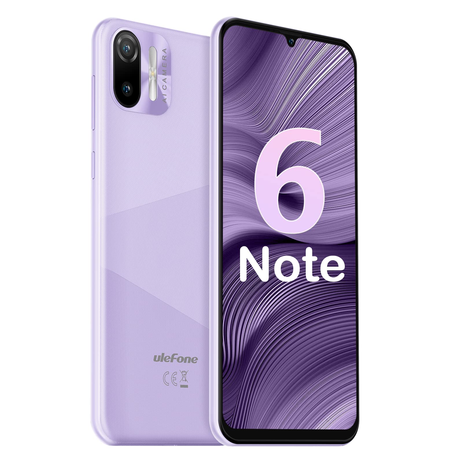 UlefoneMobile Phones, 2023 Note 6 Smartphone Unlocked, 32GB ROM 1GB RAM, 128GB Extension, 6.1 inch HD+ Screen, Android 11 Phone, Dual SIM Free, 3-Card Slots Design, Face ID, UK Version, Purple
