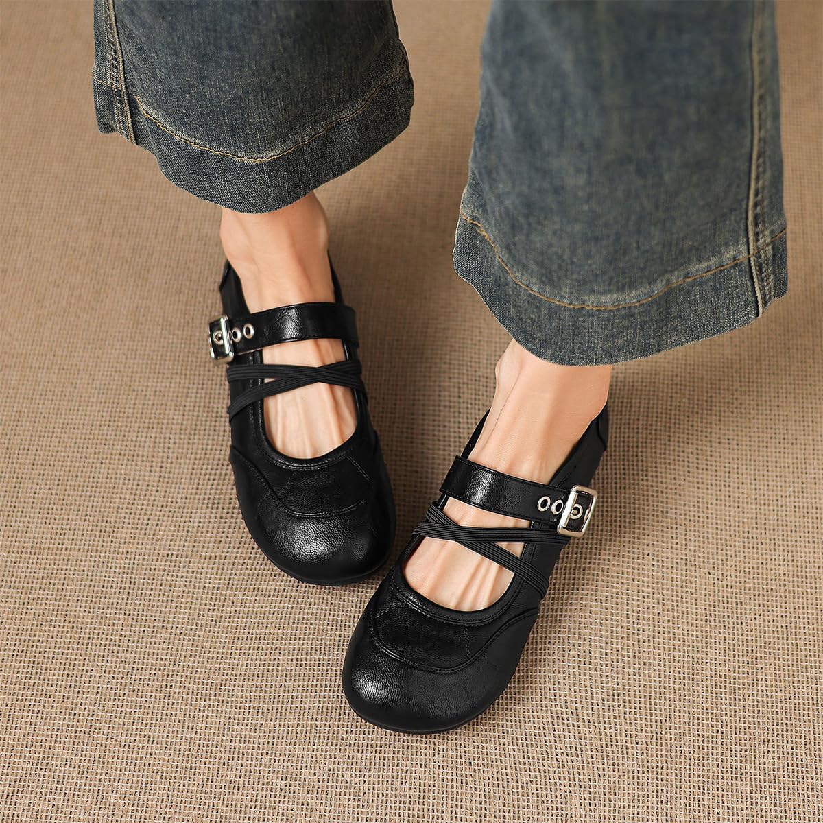 Ballerine Mary Jane Donna Punta Tonda Cinturino 2cm