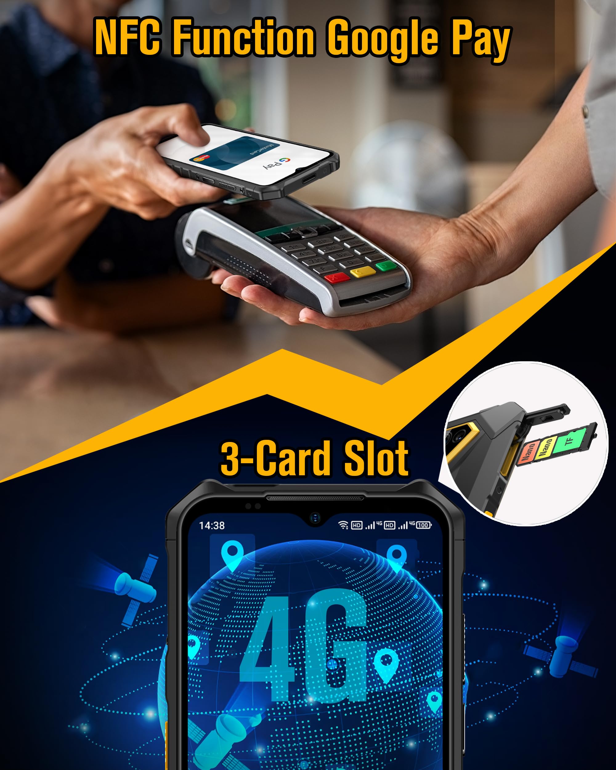 Ulefone Armor X13 Outdoor Smartphone Android 15, 12GB + 64GB/SD-256GB 6320mAh Akku, IP68/IP69K Outdoor Handy, 50MP+24MP Nachtsichtkamera, 5GHz Wi-Fi/NFC/OTG/GPS Dual SIM Schwarz 2 Jahre Garantie