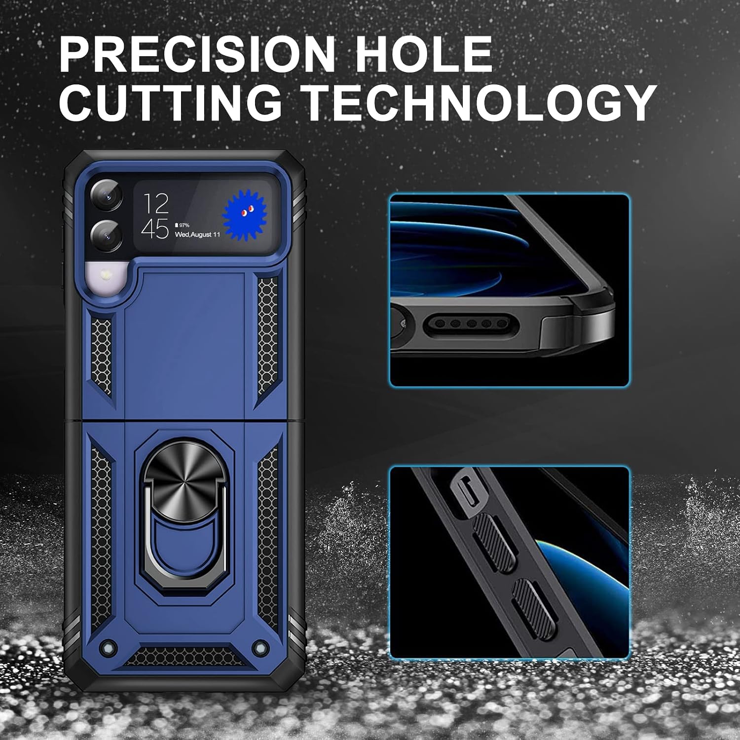 Case for Samsung Galaxy Z Flip 3 Case Rugged Military Grade Heavy Duty Armor Shockproof Anti-Drop Galaxy Z Flip 3 5G Phone Case Holder Kickstand for Samsung Galaxy Z Flip 3 5G Basic Cases (A-Blue)