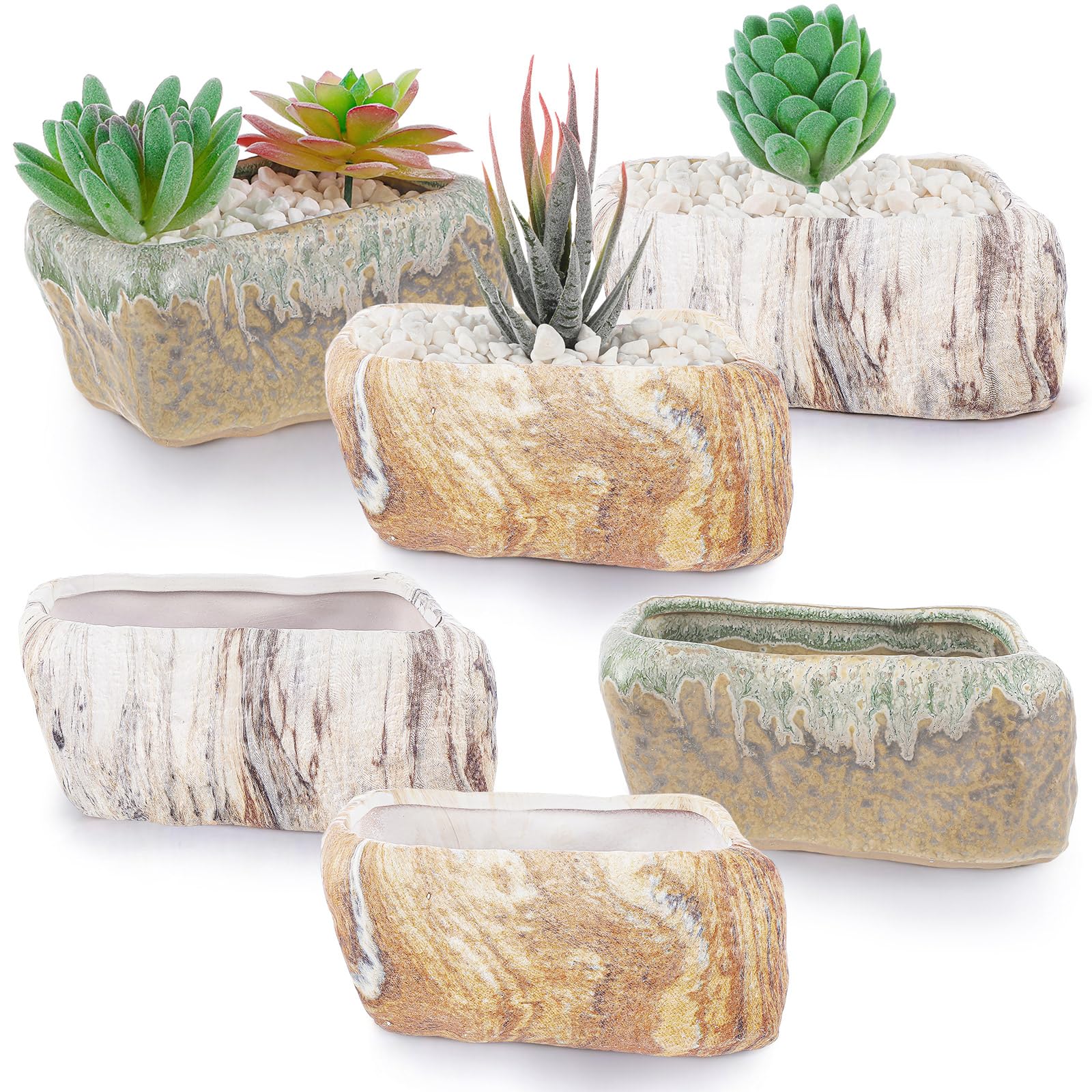 Amazon.com: Blushtier 6 Pcs 5.3 Inch Ceramic Succulent Pots Stone Shape Bulk  Rectangle Window Box Cactus Plant with Drainage Hole Succulent Planters  Small Cactus Pots for Indoor Garden Office Table Decor Gift :