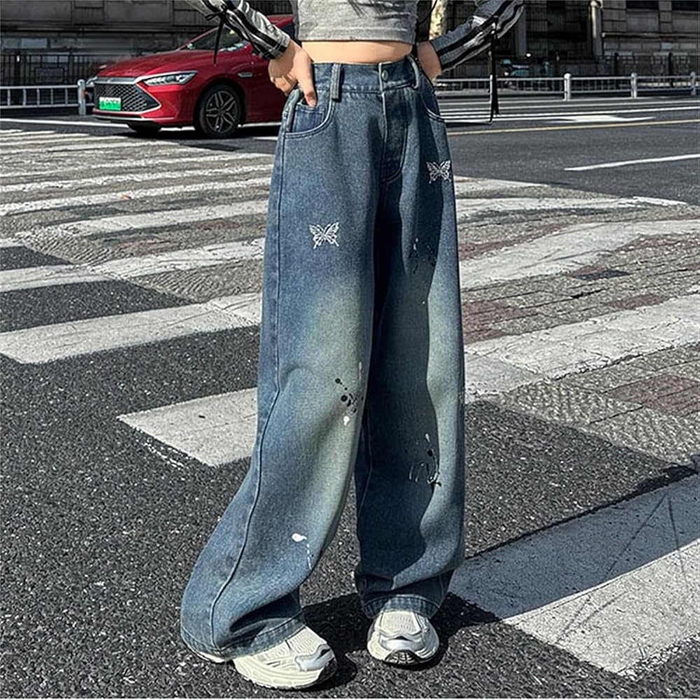 Amazon.com: Girls Fashion Butterfly Print Denim Pants Baggy