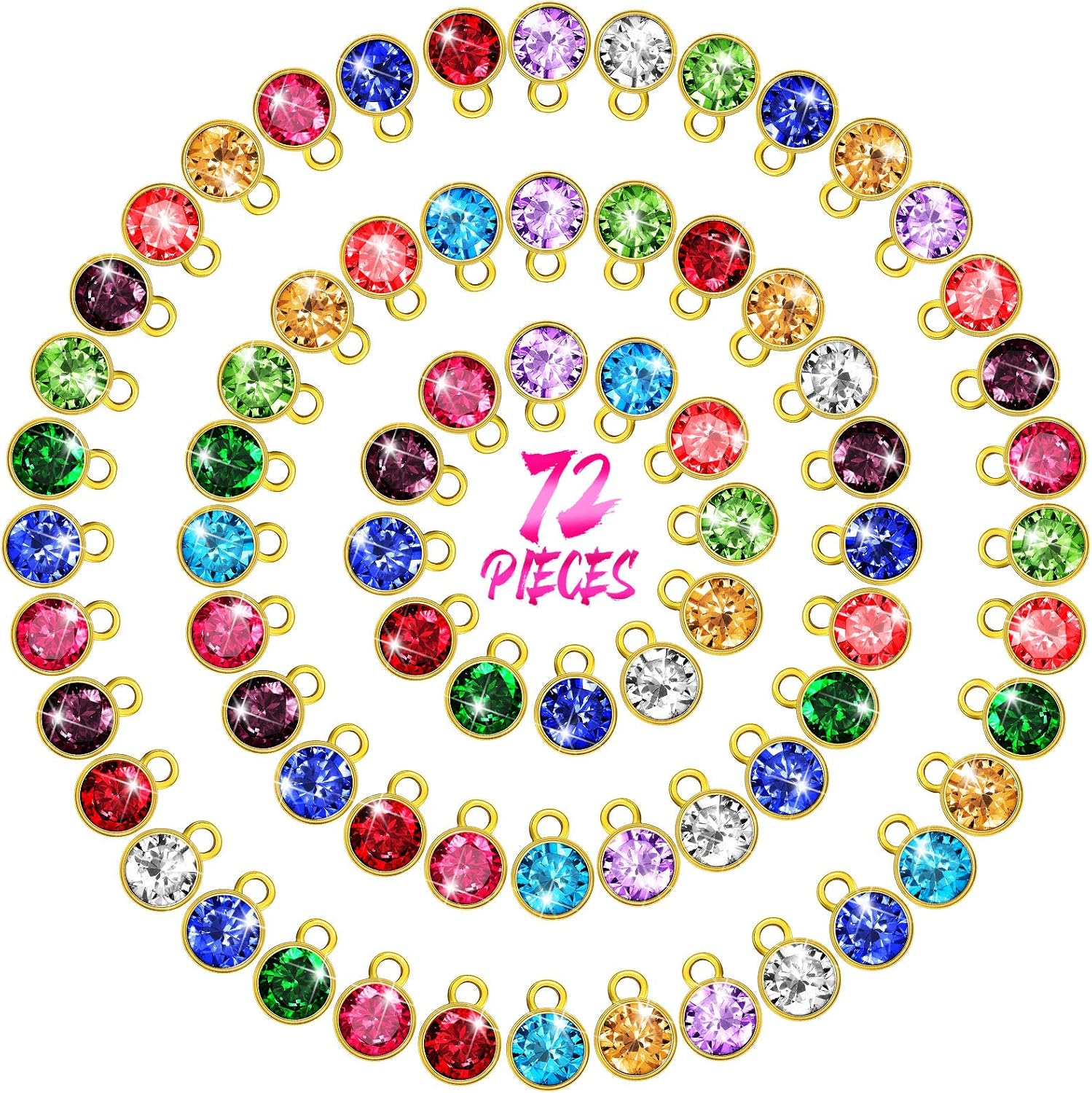 Hicarer 72 Pcs Crystal Birthstone Charms DIY Beads Pendant Crystal Charm for Jewelry Necklace Bracelet Earring Making, 7 mm