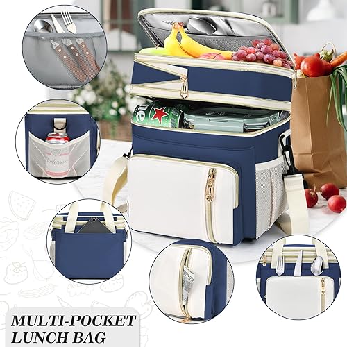 Miniatura 2 de Lonchera para mujereshombres, bolsa de almuerzo con aislamiento expandible doble bolsa reutilizable para adultos con correa ajustable para el