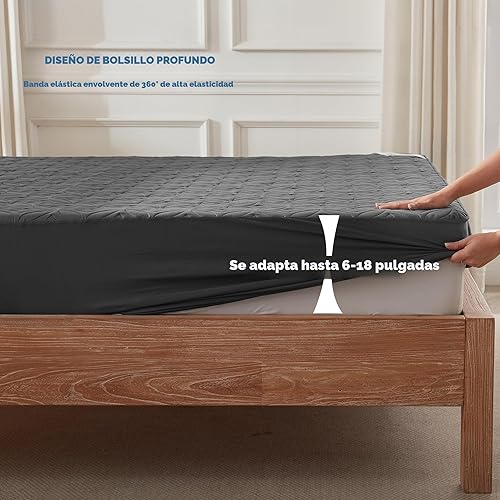 Miniatura 4 de BEDLORE Protector de colchón impermeable, protector de colchón tamaño Queen, silencioso, con bolsillo profundo de 6 a 18 pulgadas de profundidad, 1