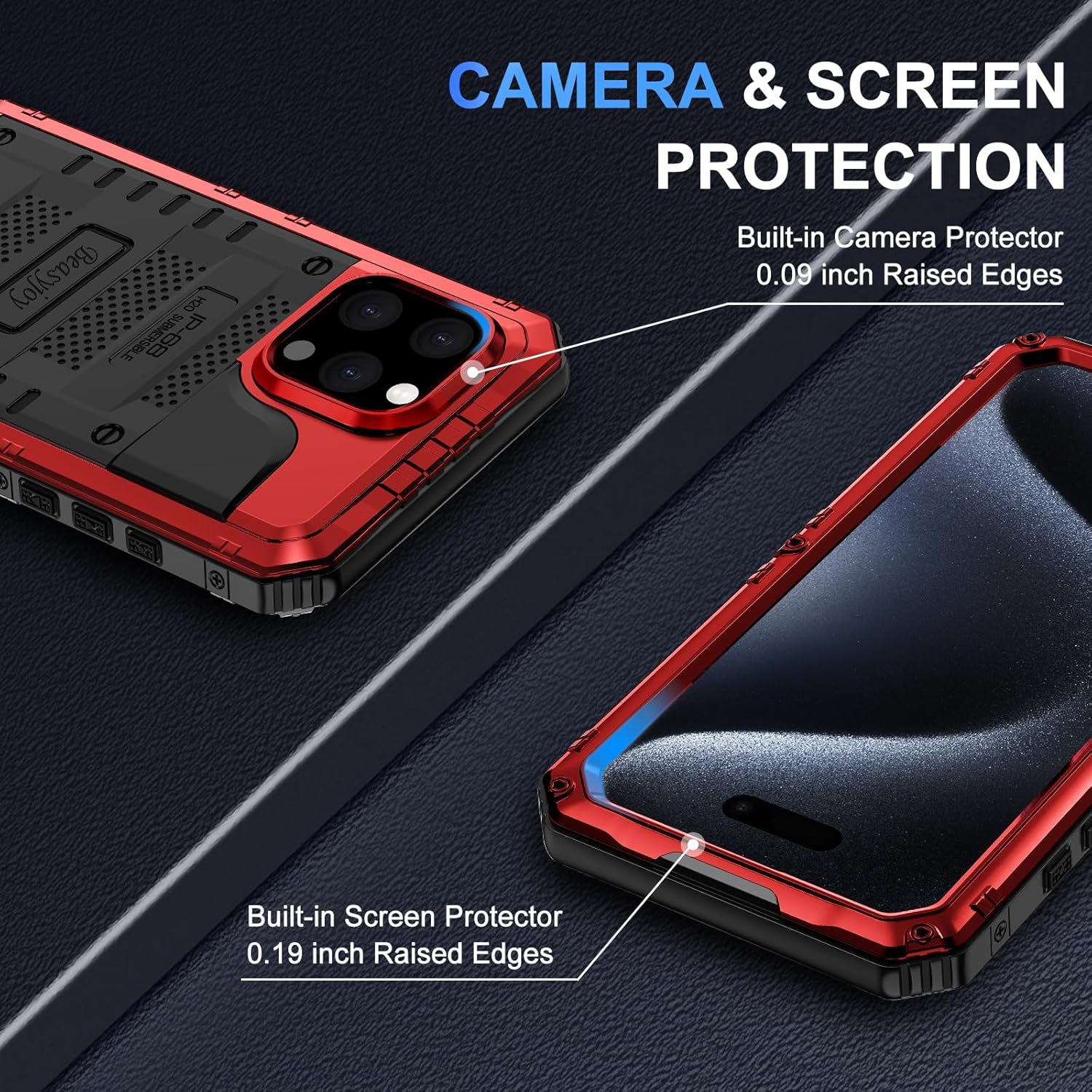 Beasyjoy per iPhone 15 Pro Max impermeabile, custodia in metallo con protezione per lo schermo integrata, protezione completa per tutto il corpo resistente_voghion.com