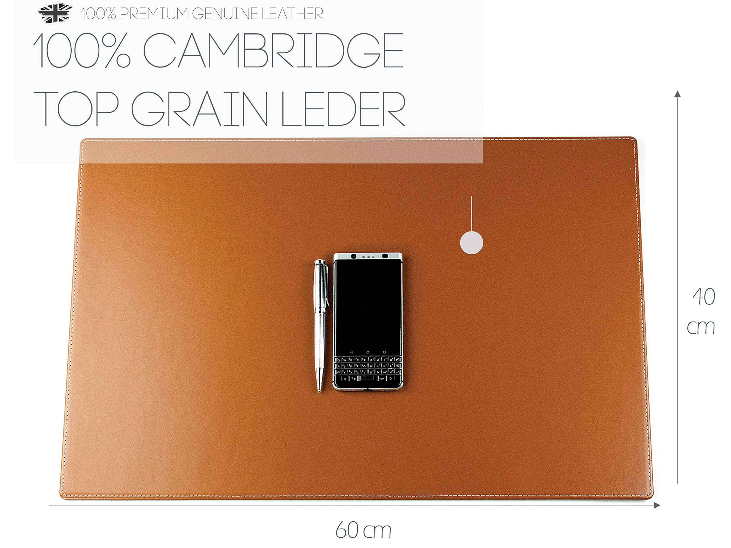 DELMON VARONE - Personalisierbare Schreibtischunterlage Cambridge Top Grain Leder braun, Rutschfeste Echtleder Schreibunterlage abwaschbar, Schreibtisch Unterlage geeignet als Mauspad, 60x40 cm