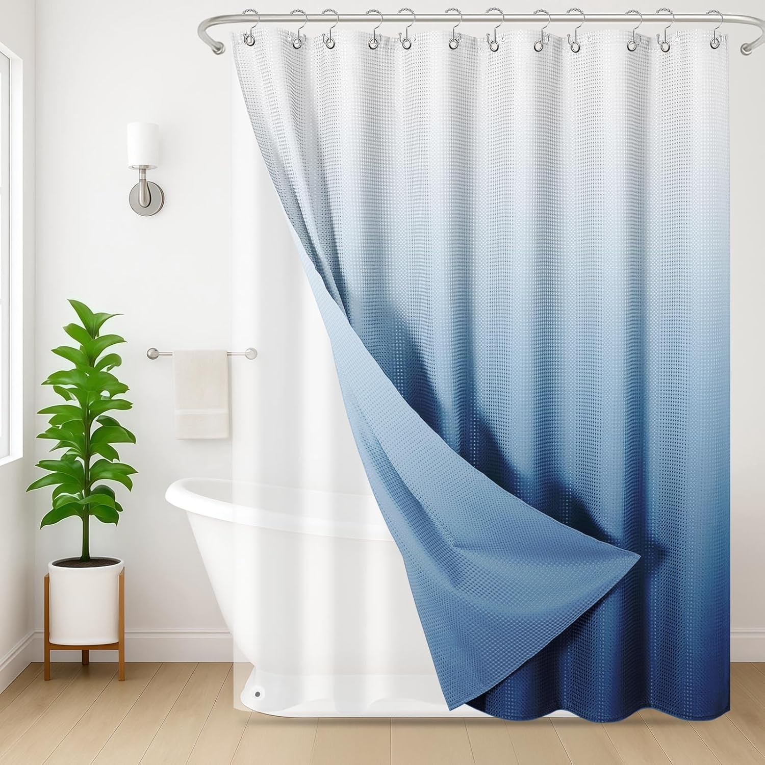 Shower Curtain and Liner, Ombre Blue Modern 3 in 1 Shower Curtain and PEVA Liner Set with 12 Rust-Resistant Metal Hooks, Waterproof Fabric Shower Curtains for Bathroom, 72 W x 72 H