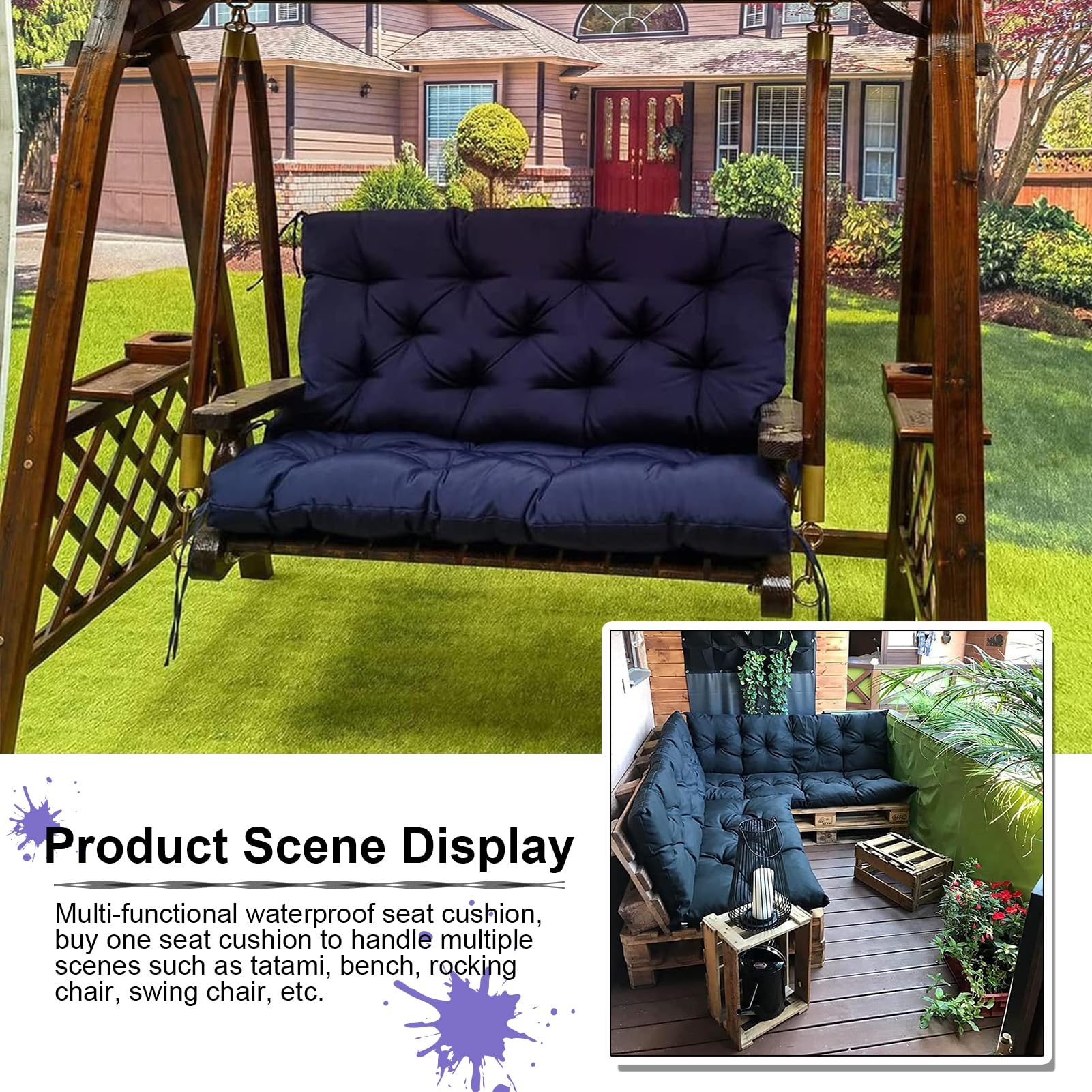 Cuscino impermeabile per panca da giardino, 100 cm, cachi, cuscino elegante per pallet per divano da interni, cuscino di ricambio per altalena Hollywood e confortevole