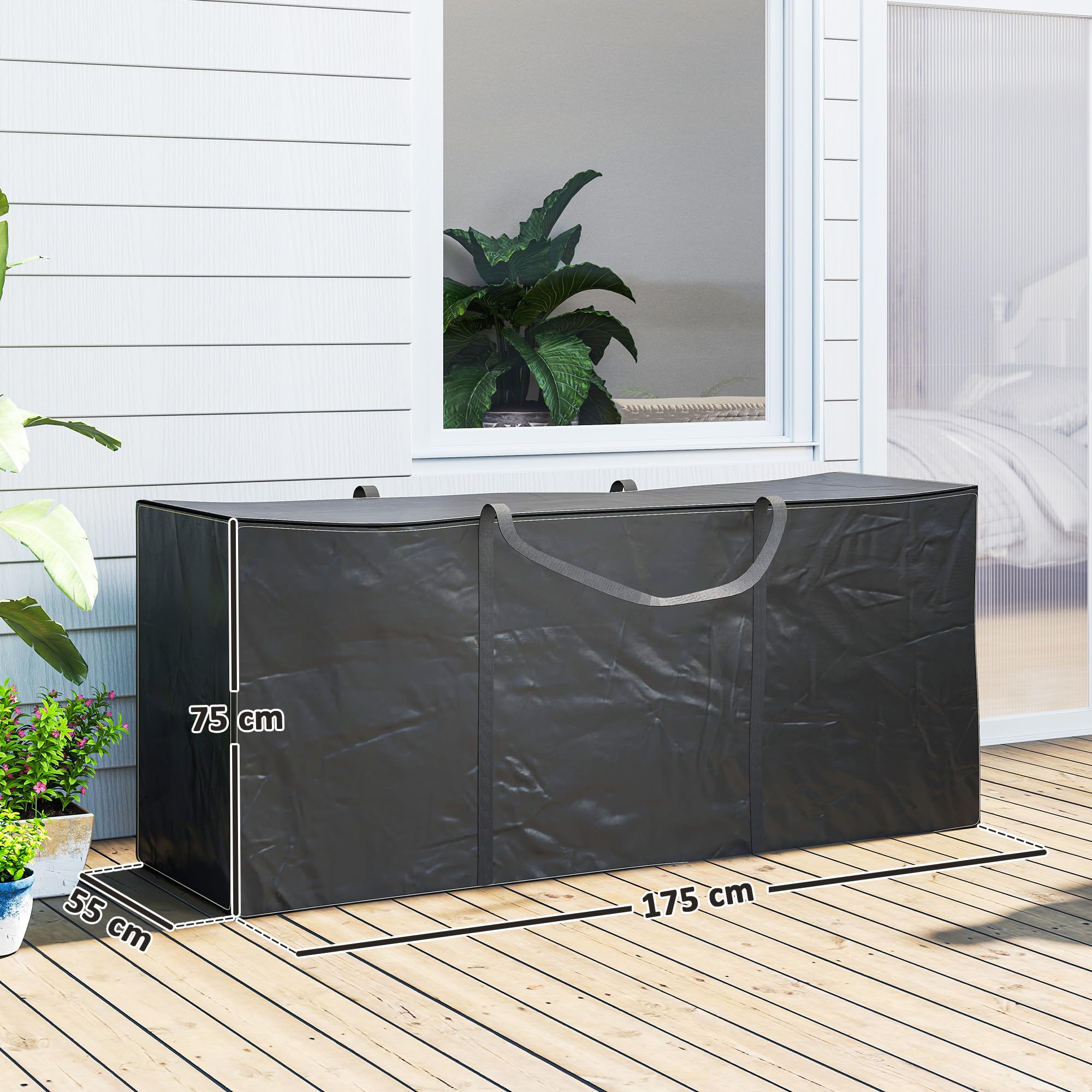 Outsunny Borsa per Cuscini da Giardino, Borsa per Albero di Natale da 720L Impermeabile, Custodia Portaoggetti da Giardino Pieghevole in Tessuto Oxford 600D con Doppia Cerniera e Maniglie, Nero